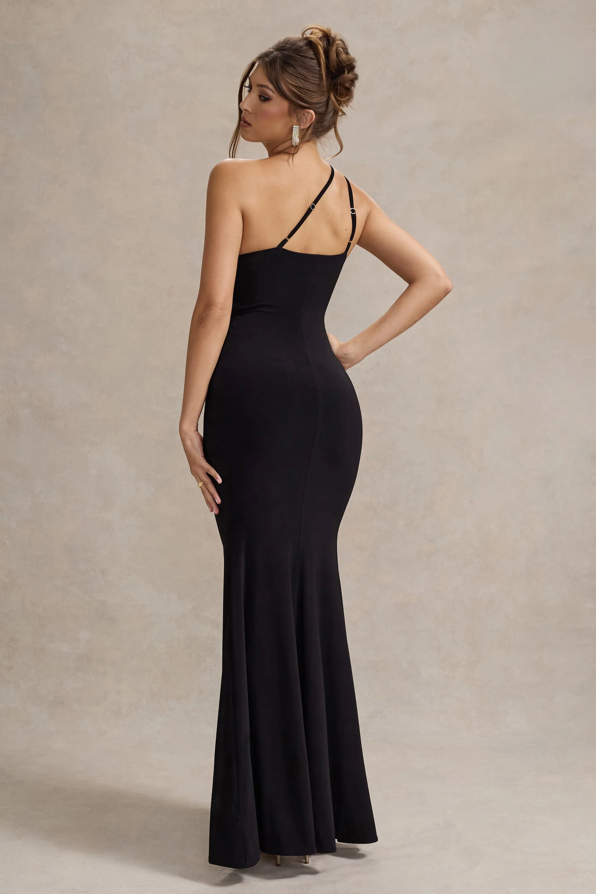 Black Strapless Asymmetric Twisted Maxi Dress