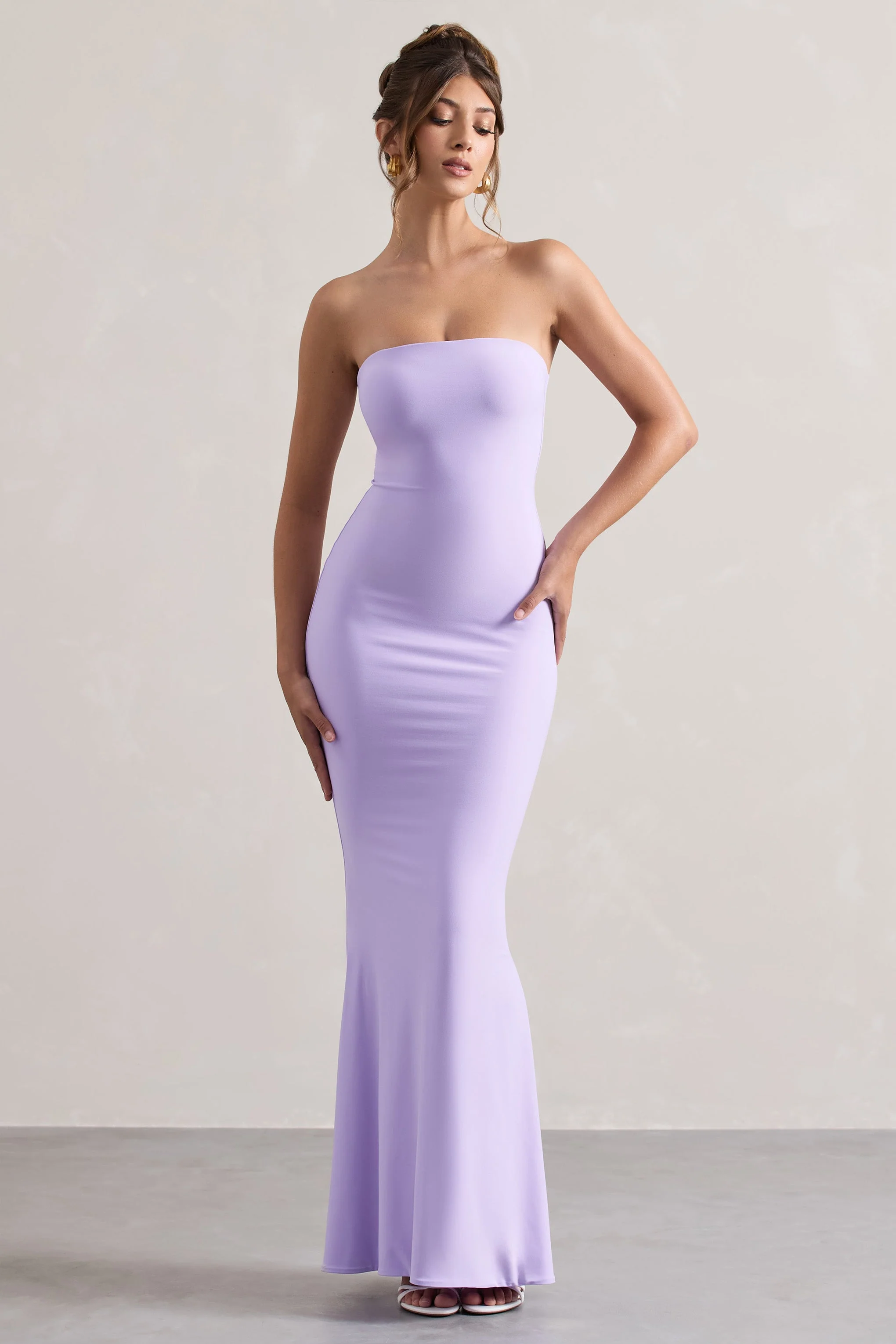 Lilac Bandeau Fishtail Maxi Dress