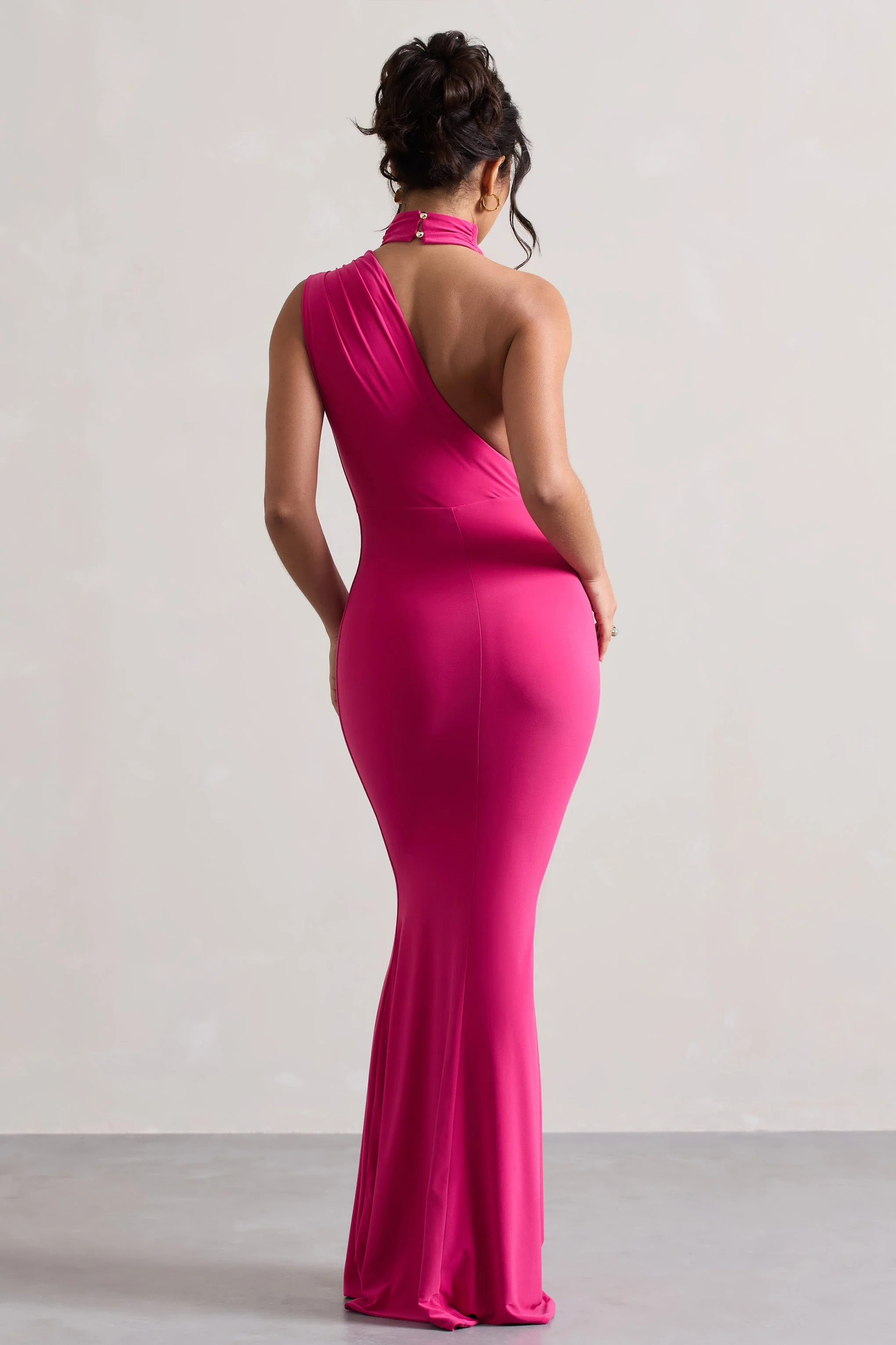 Pink One Shoulder Draped Maxi Dress