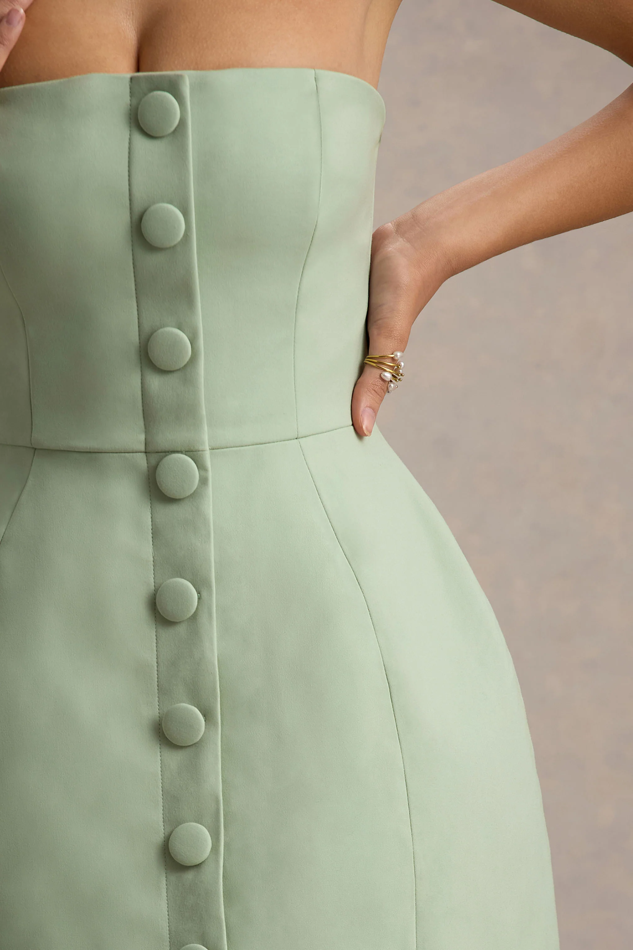 Light Green Bandeau Tailored Button Mini Dress