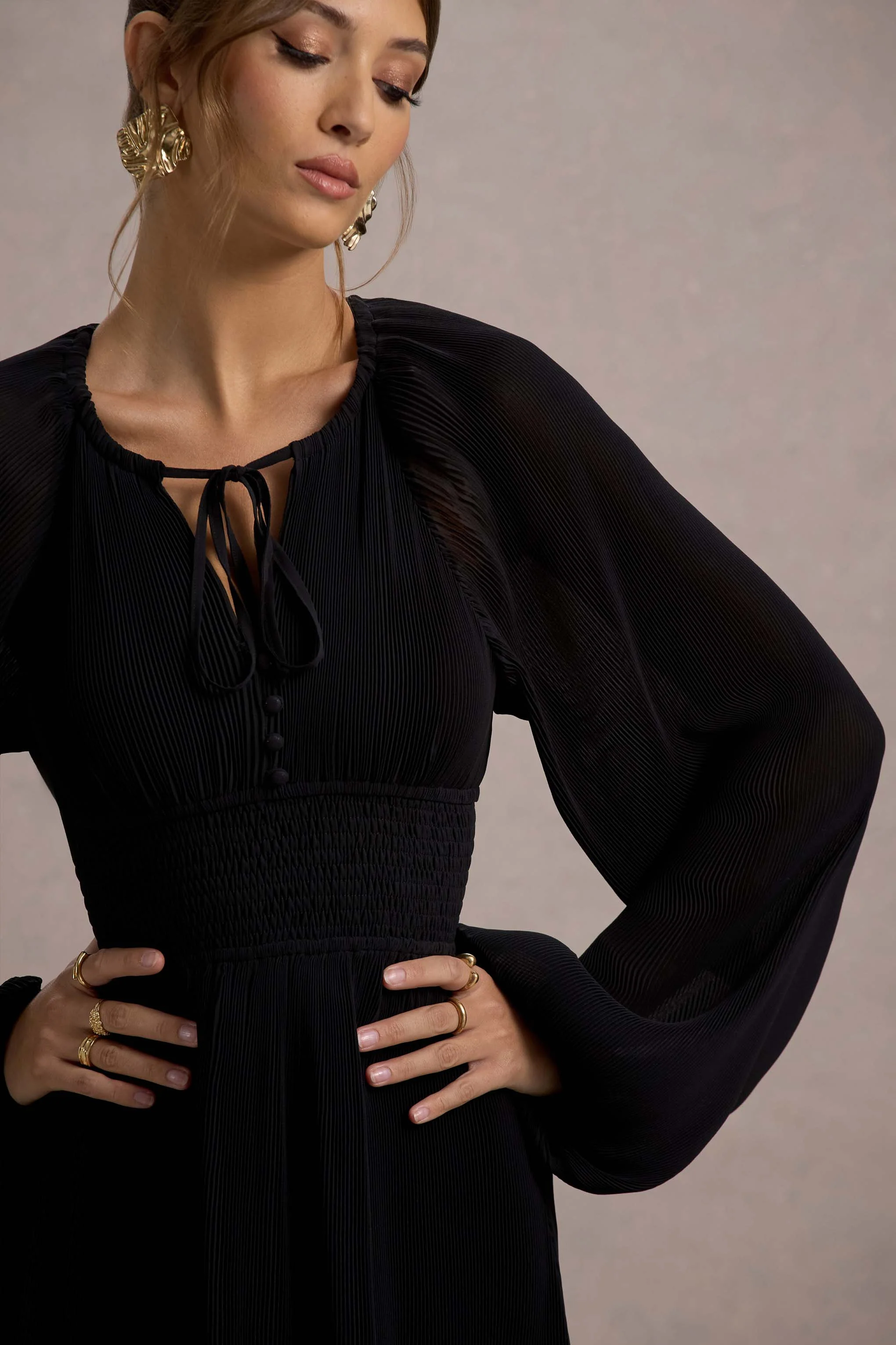 Black High-Low Chiffon Maxi Dress