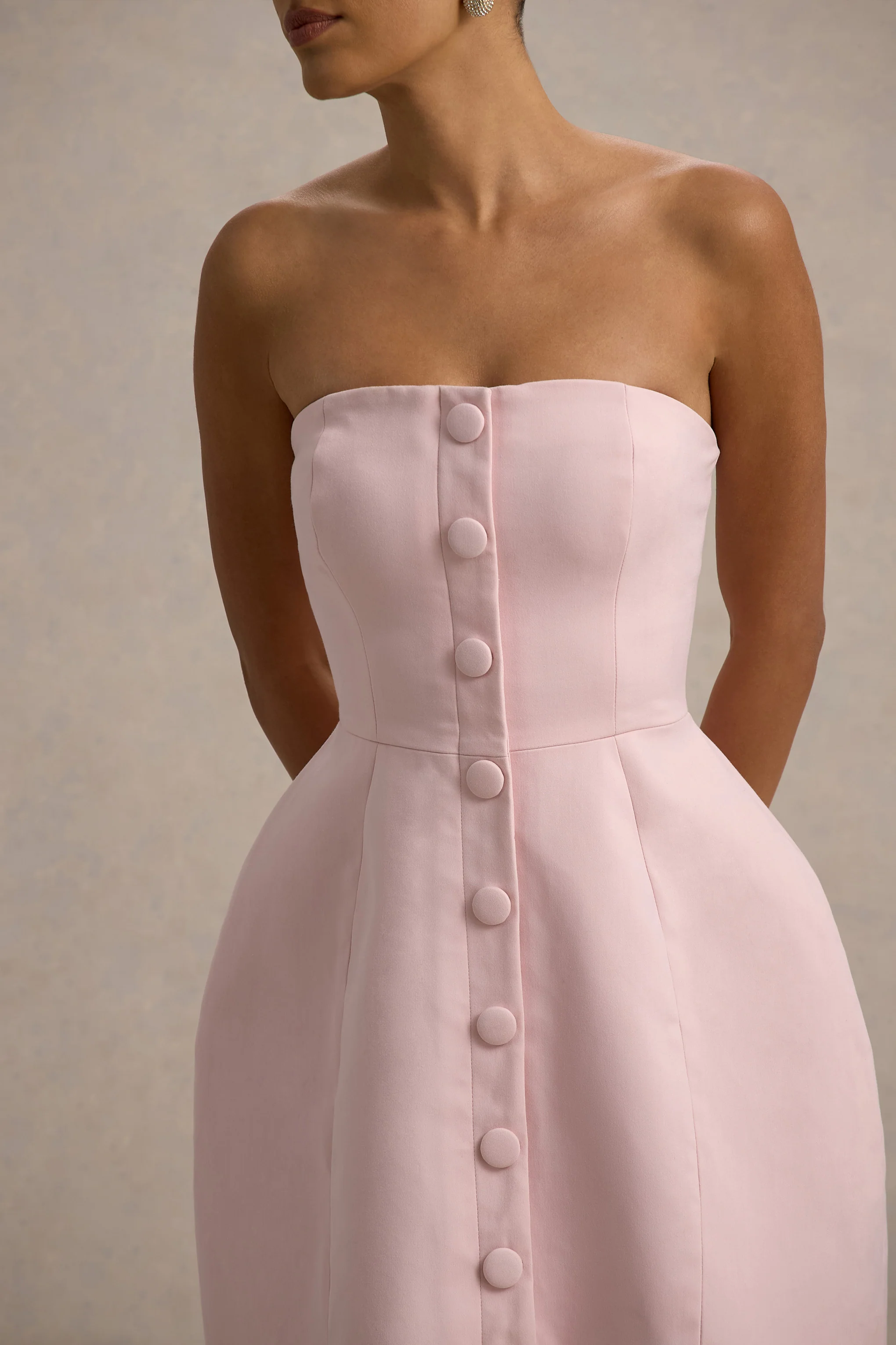 Pink Bandeau Tailored Button Mini Dress