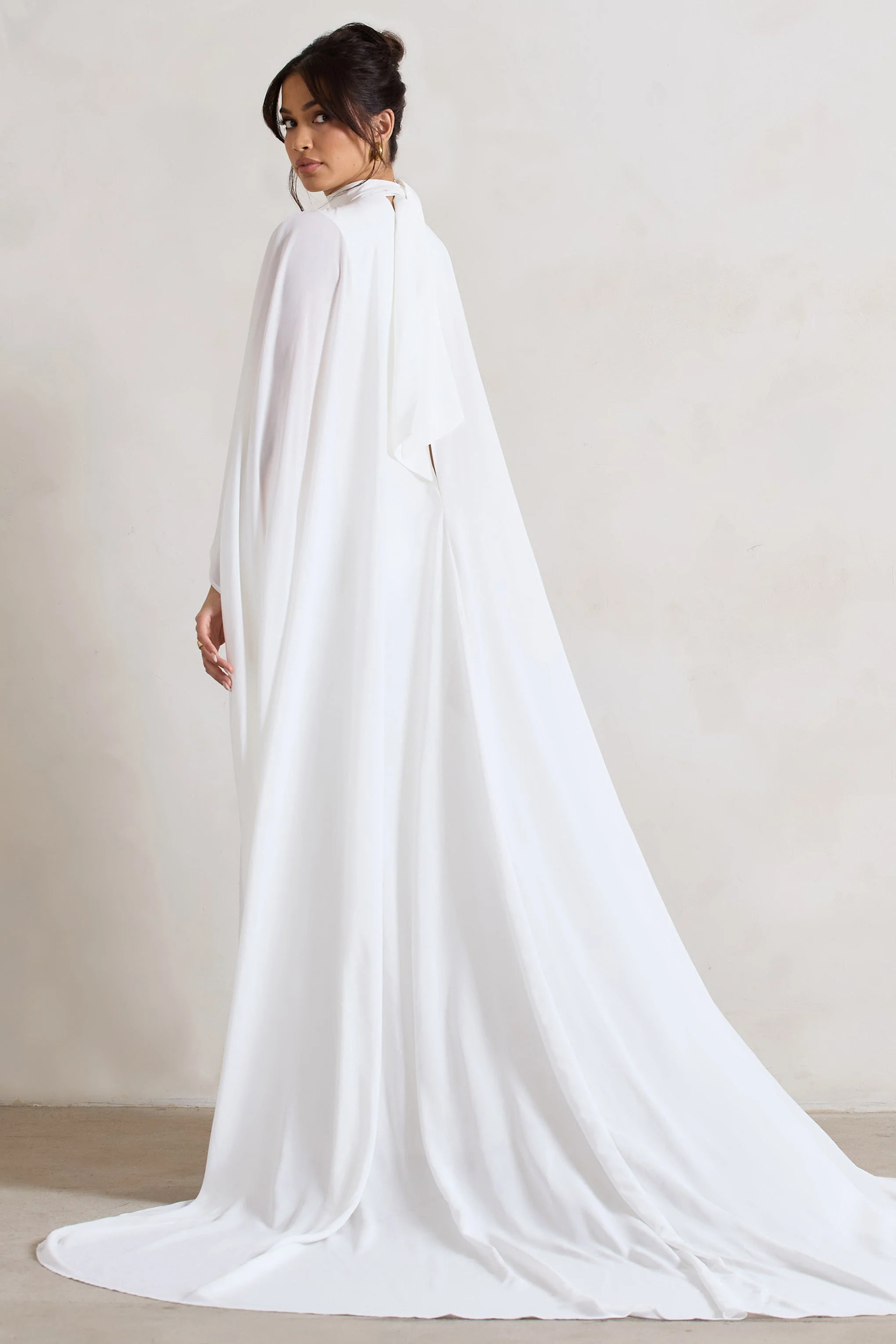 Cream Fishtail Split Maxi Dress With Chiffon Cape