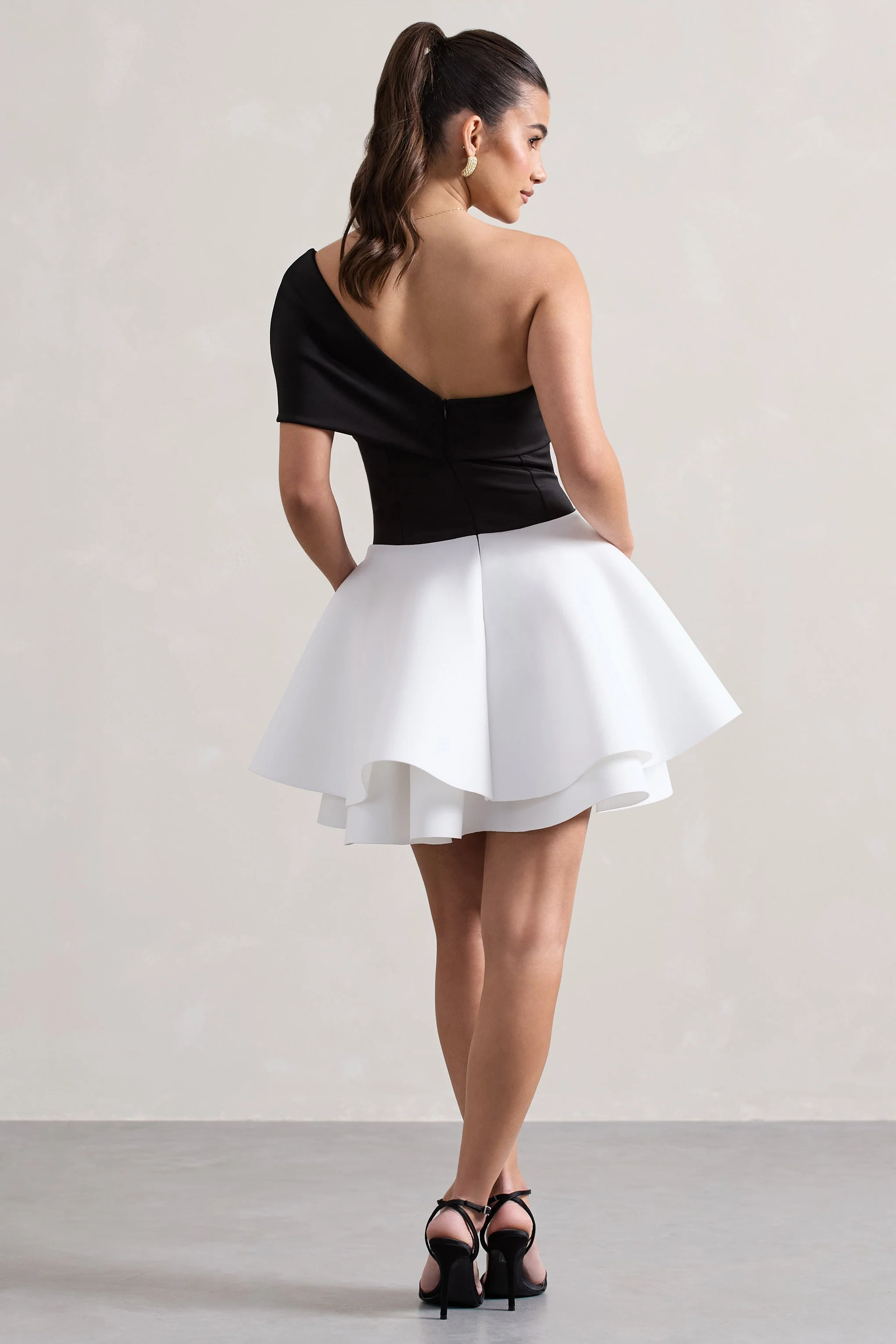Black & White Twisted Bardot Skater Mini Dress