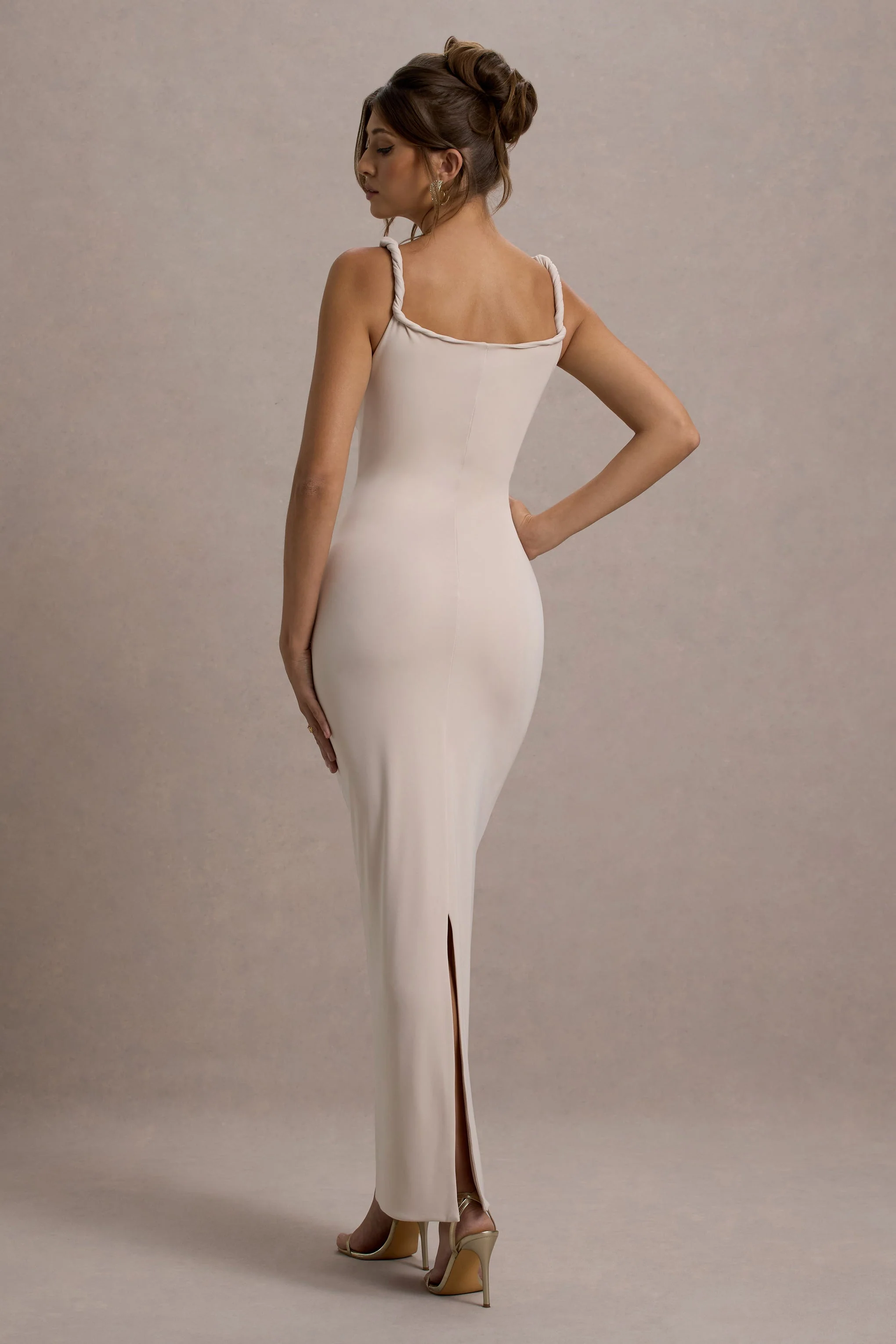 Champagne Twist-Neck Maxi Dress