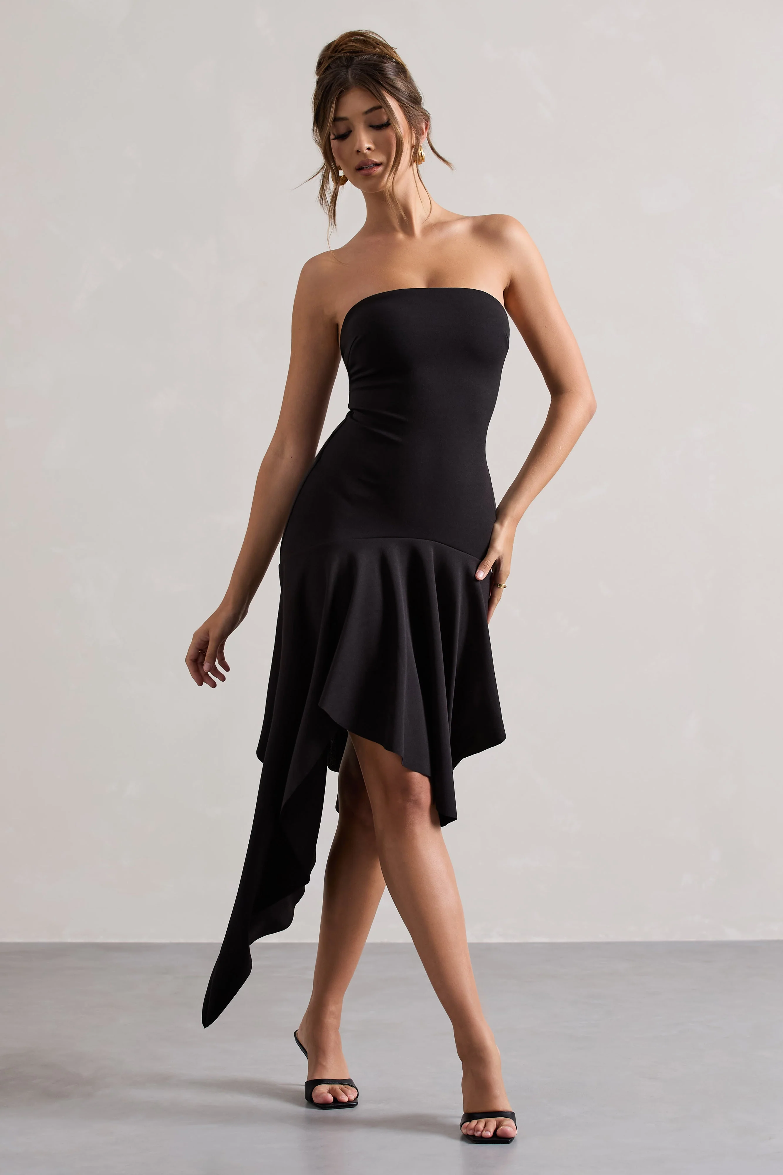 Black Bandeau Maxi Dress With Draped Hem
