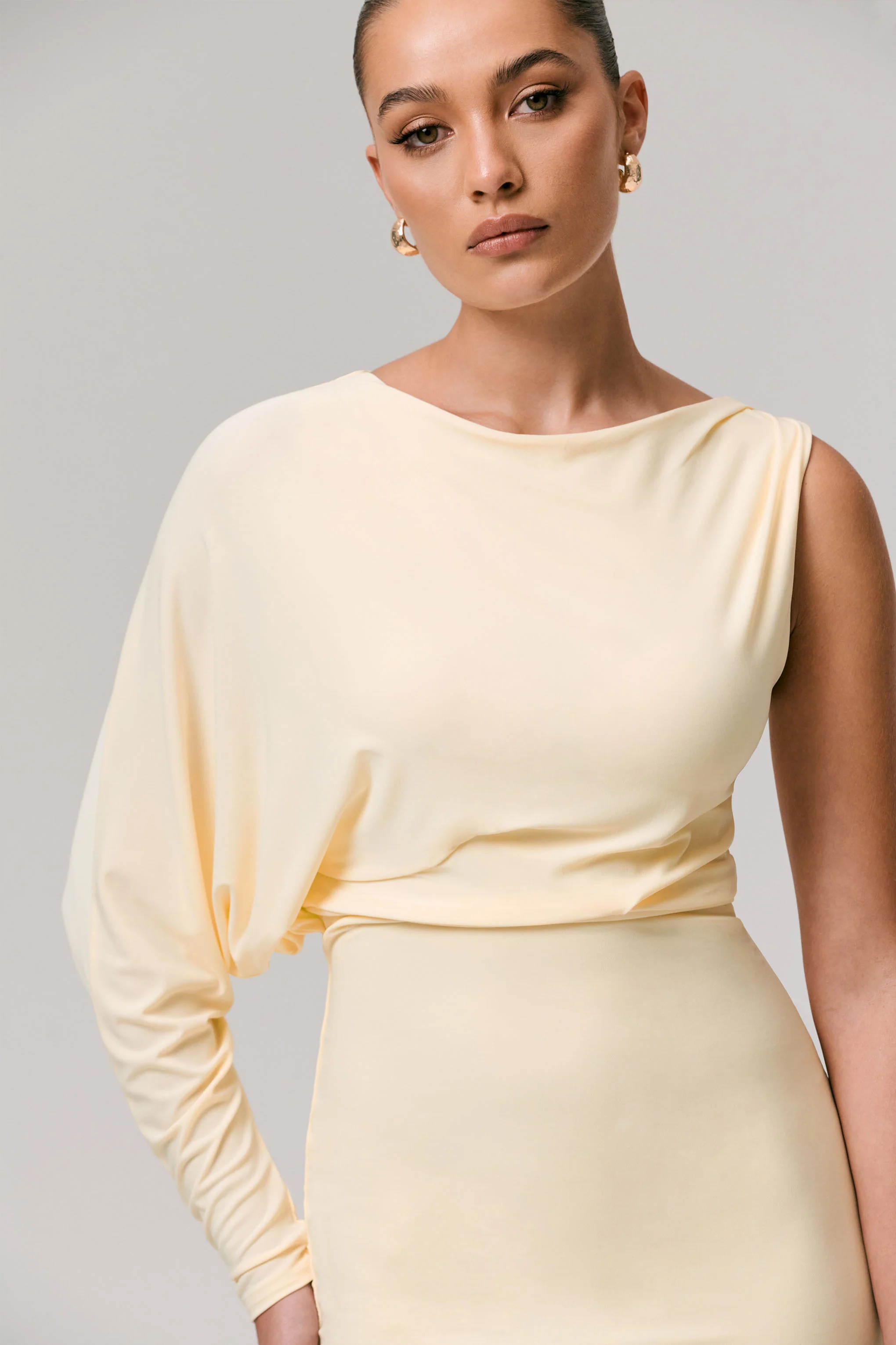 Pale Lemon One-Sleeve Mini Dress