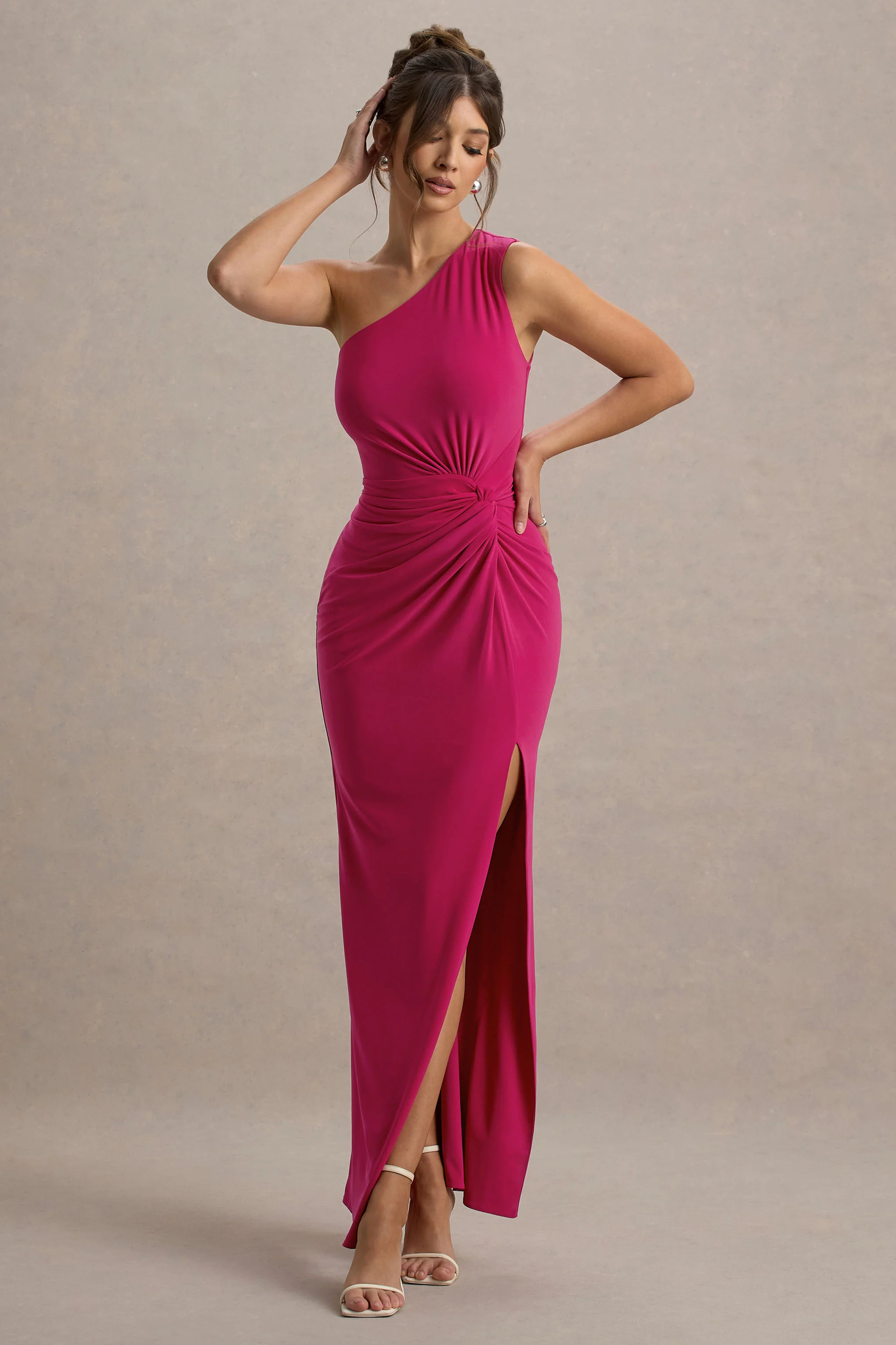 Hot Pink Asymmetric Wrap Maxi Dress