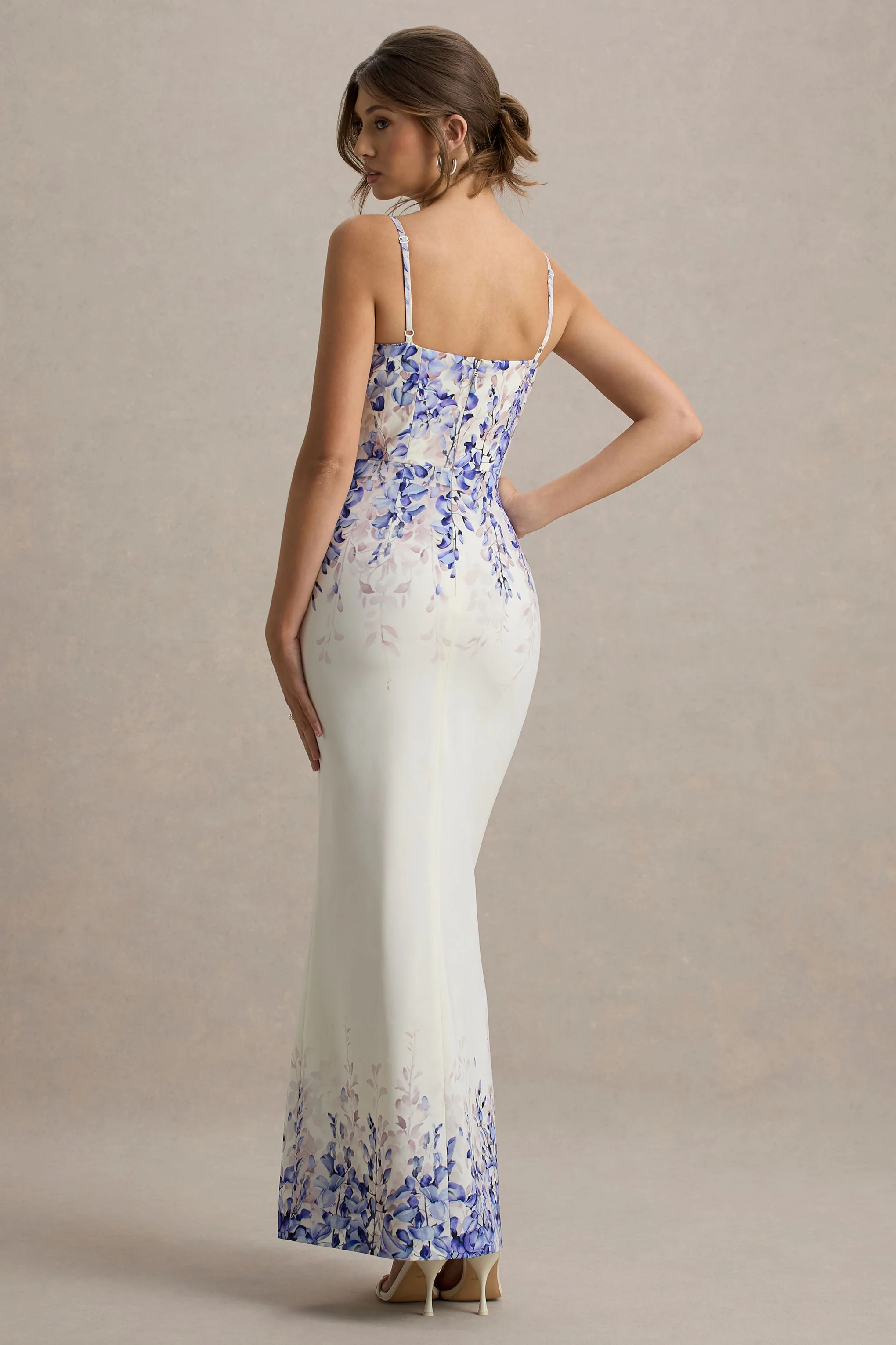 Wisteria Print Linen Split Maxi Dress