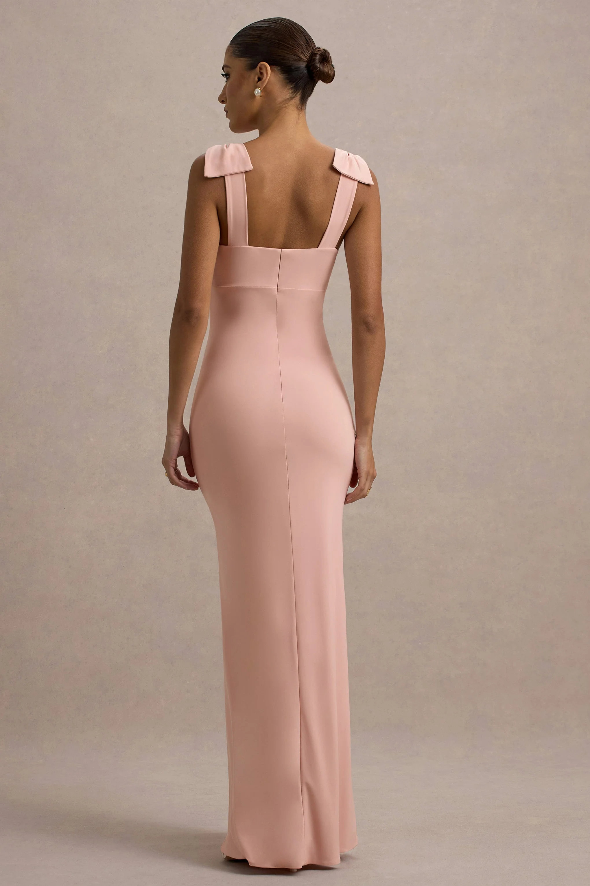 Pink V-Neck Maxi Dress With Bow Straps