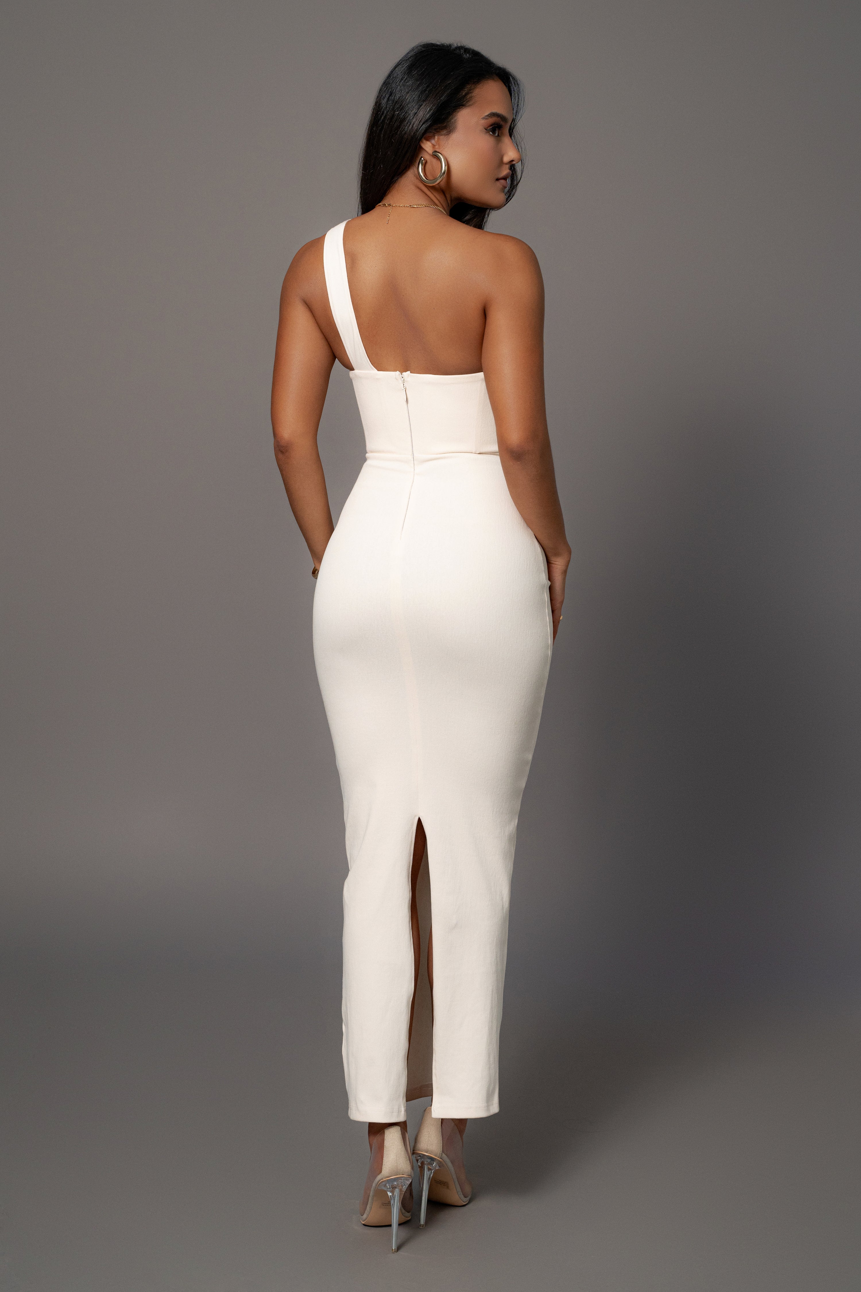 JLUXLABEL Buttercream Denim Krishna One Shoulder Maxi Dress - Buttercream