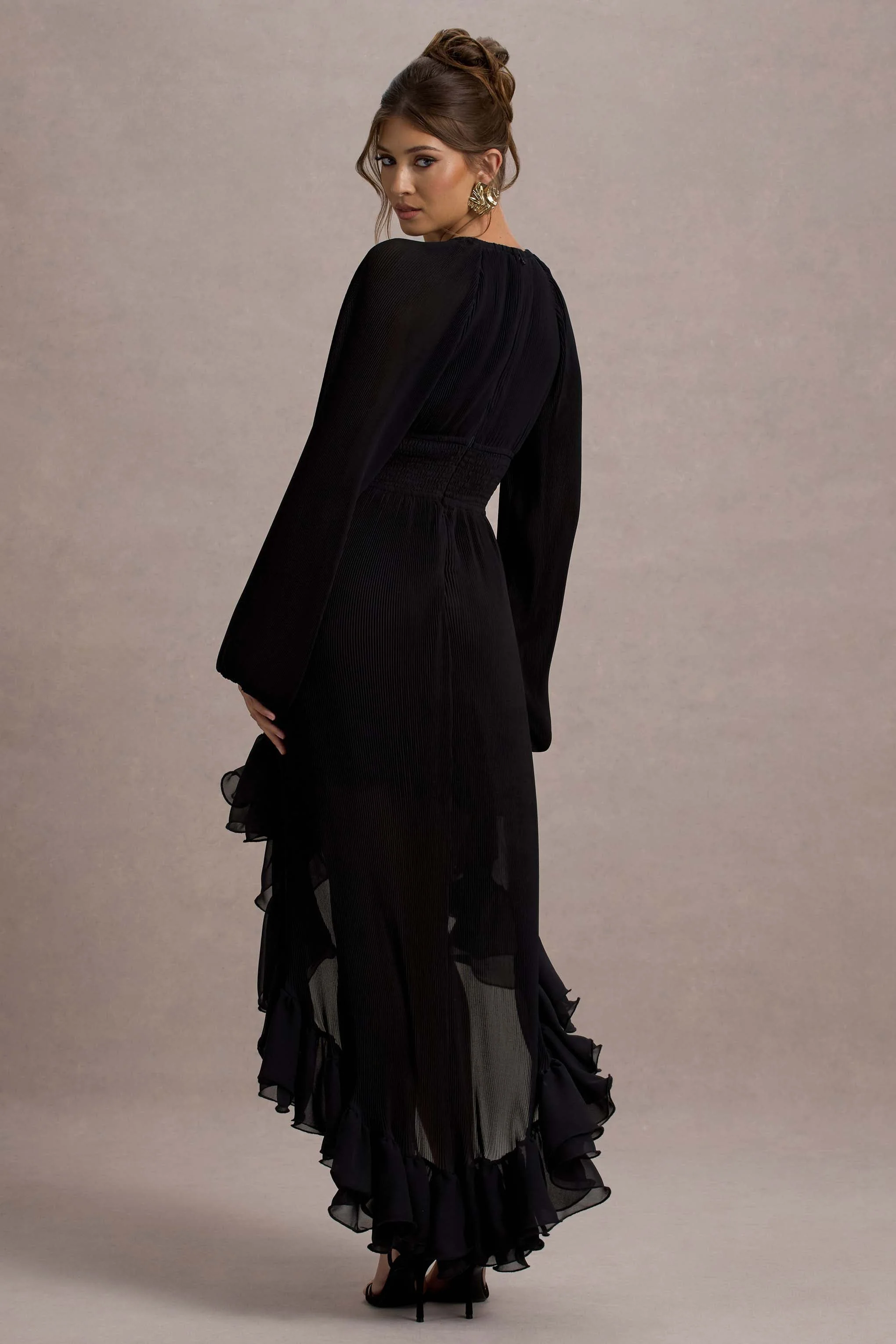 Black High-Low Chiffon Maxi Dress
