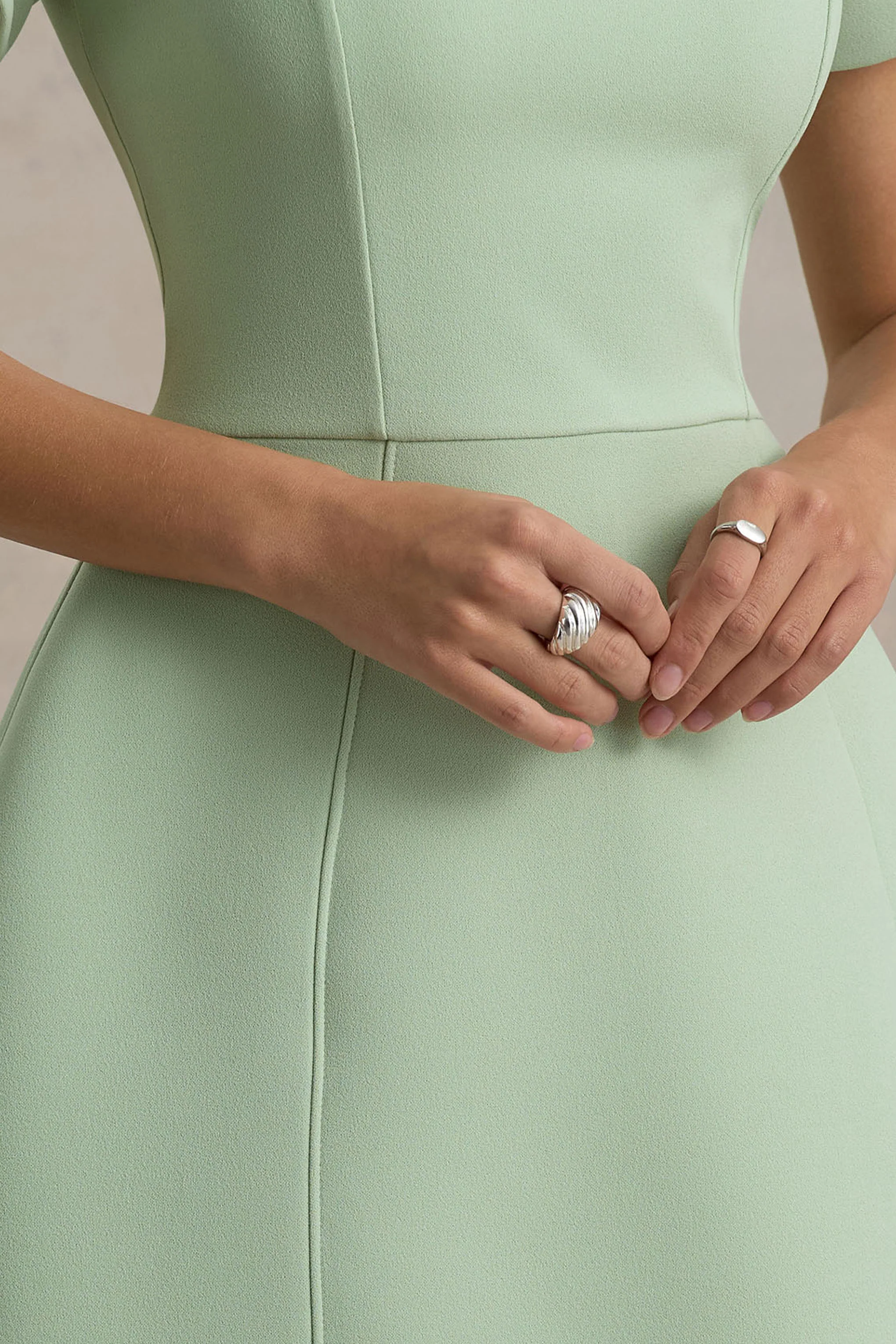 Light Green High-Neck Short-Sleeve Mini Dress