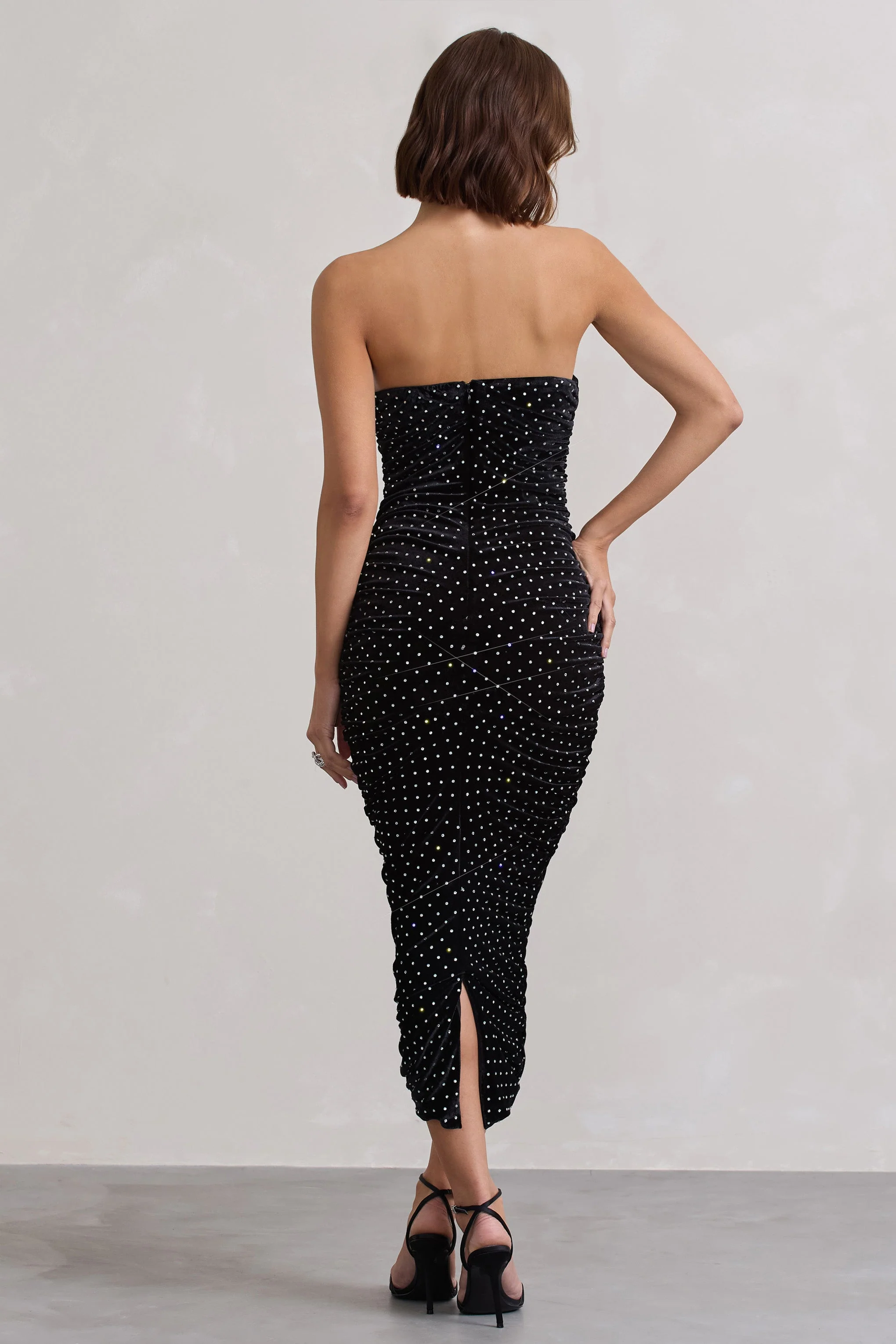 Black Bodycon Embellished Strapless Midi Dress