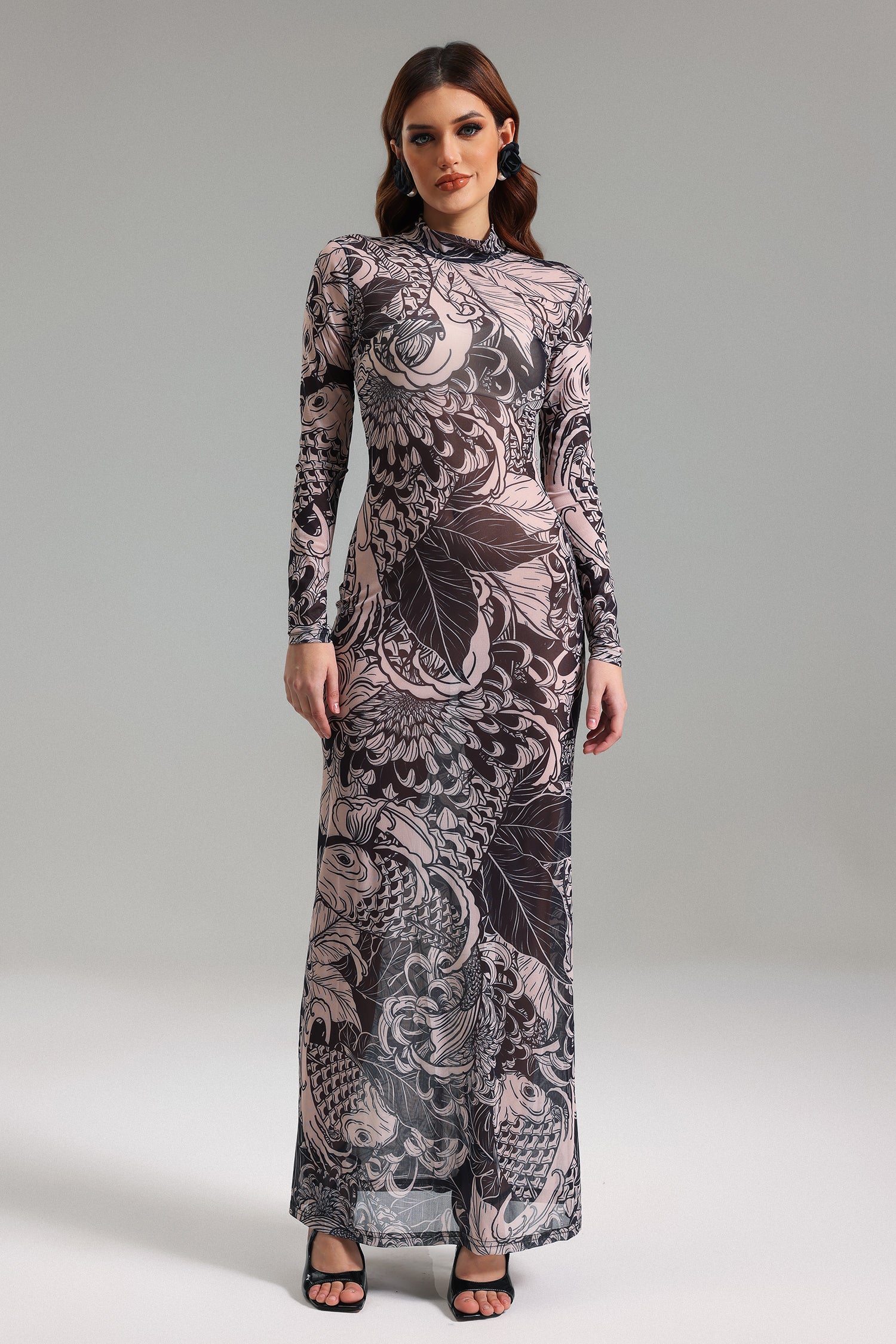 Edwina Printed Mesh Maxi Dress