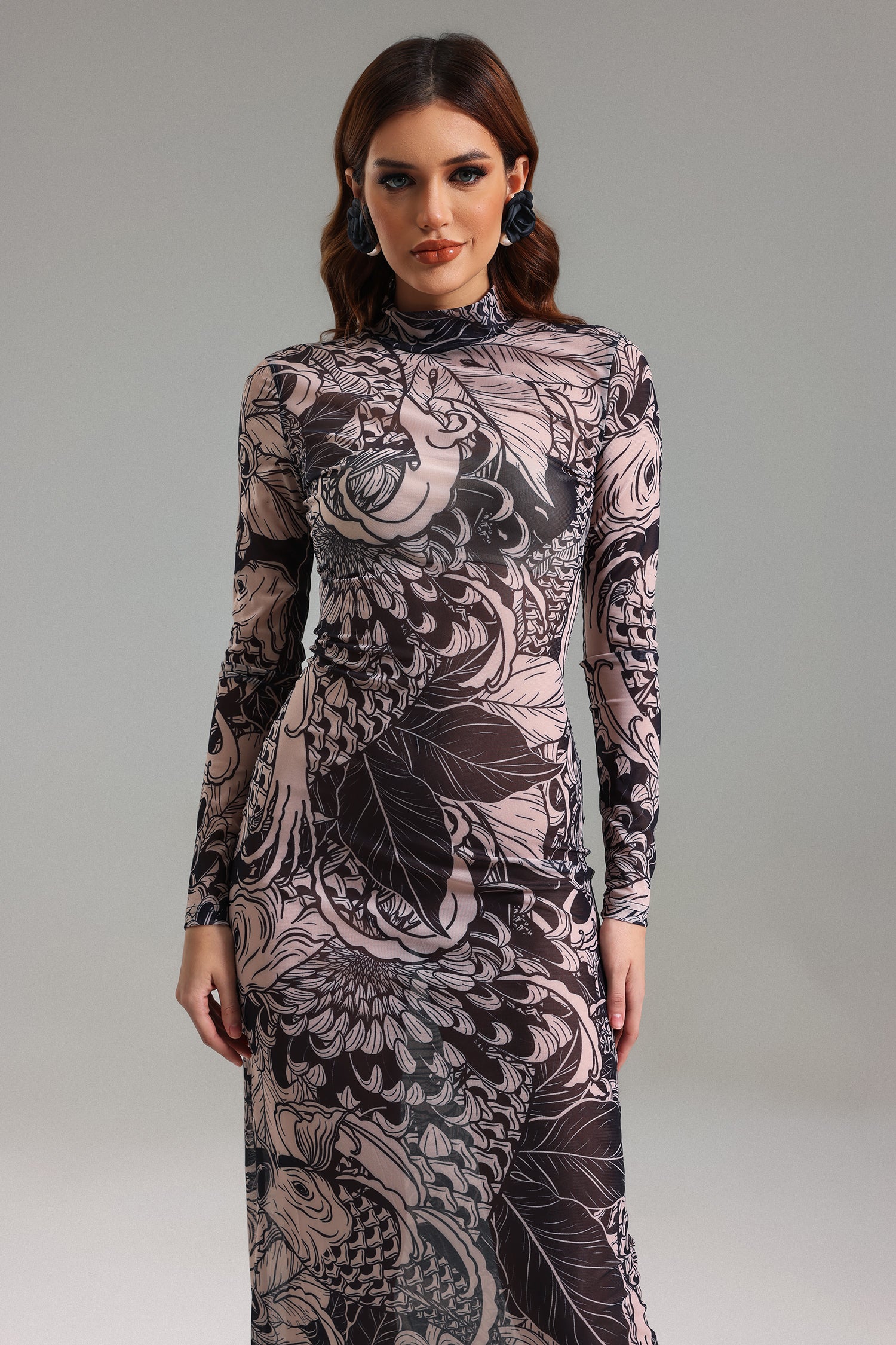 Edwina Printed Mesh Maxi Dress