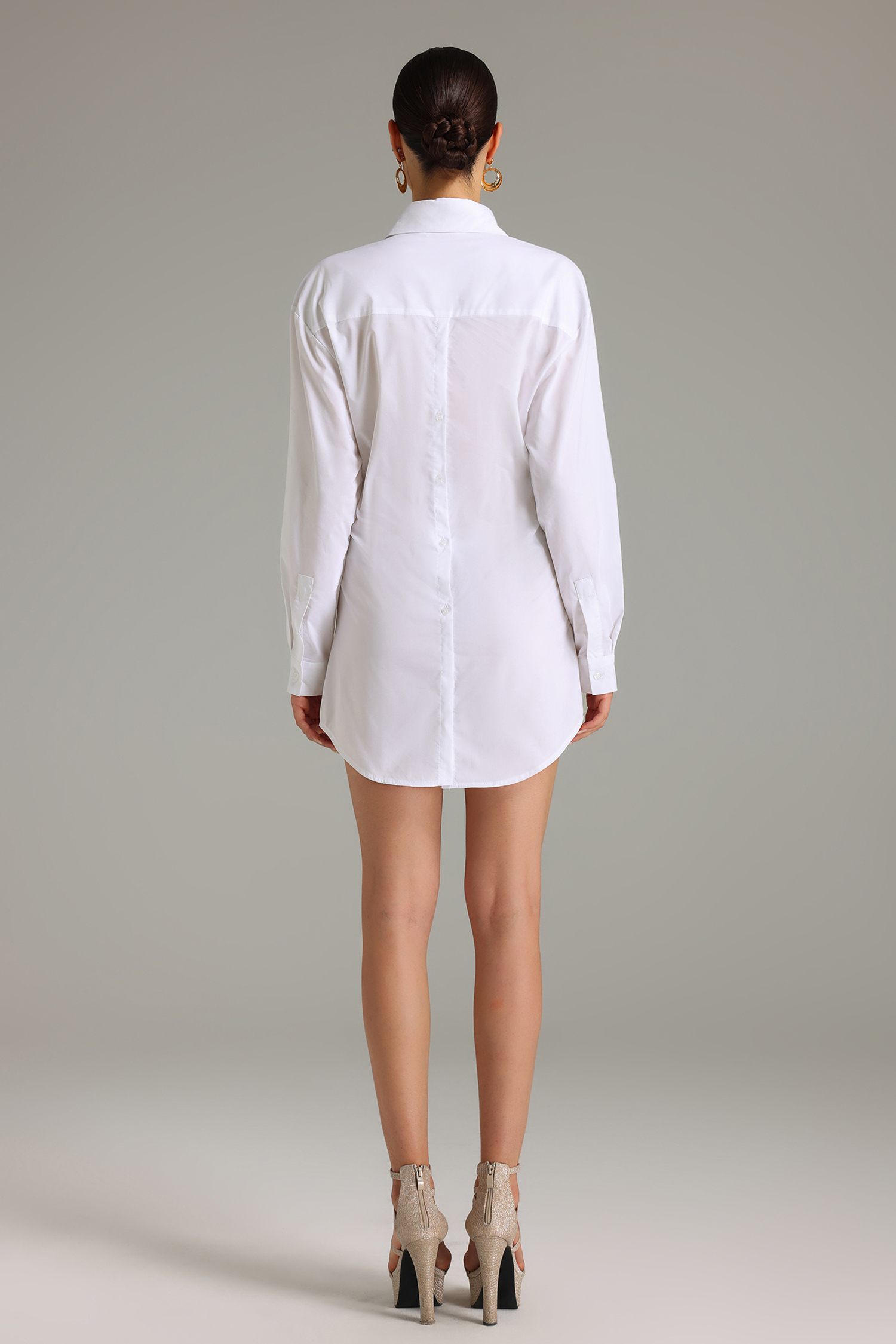 Elma Ruched Hollow-Out Shirt Mini Dress