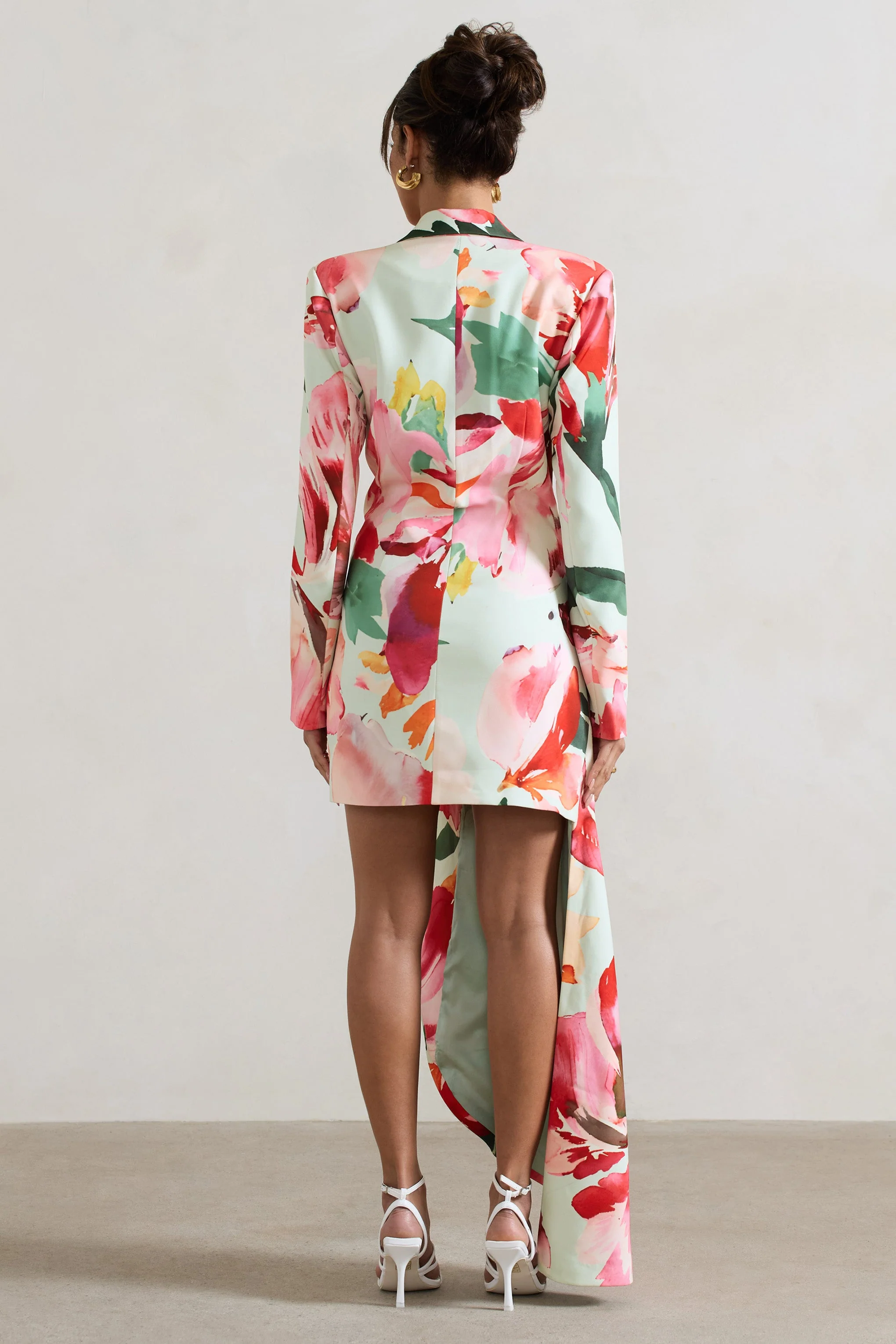 Mint Floral Tailored Blazer Mini Dress With Asymmetric Hem