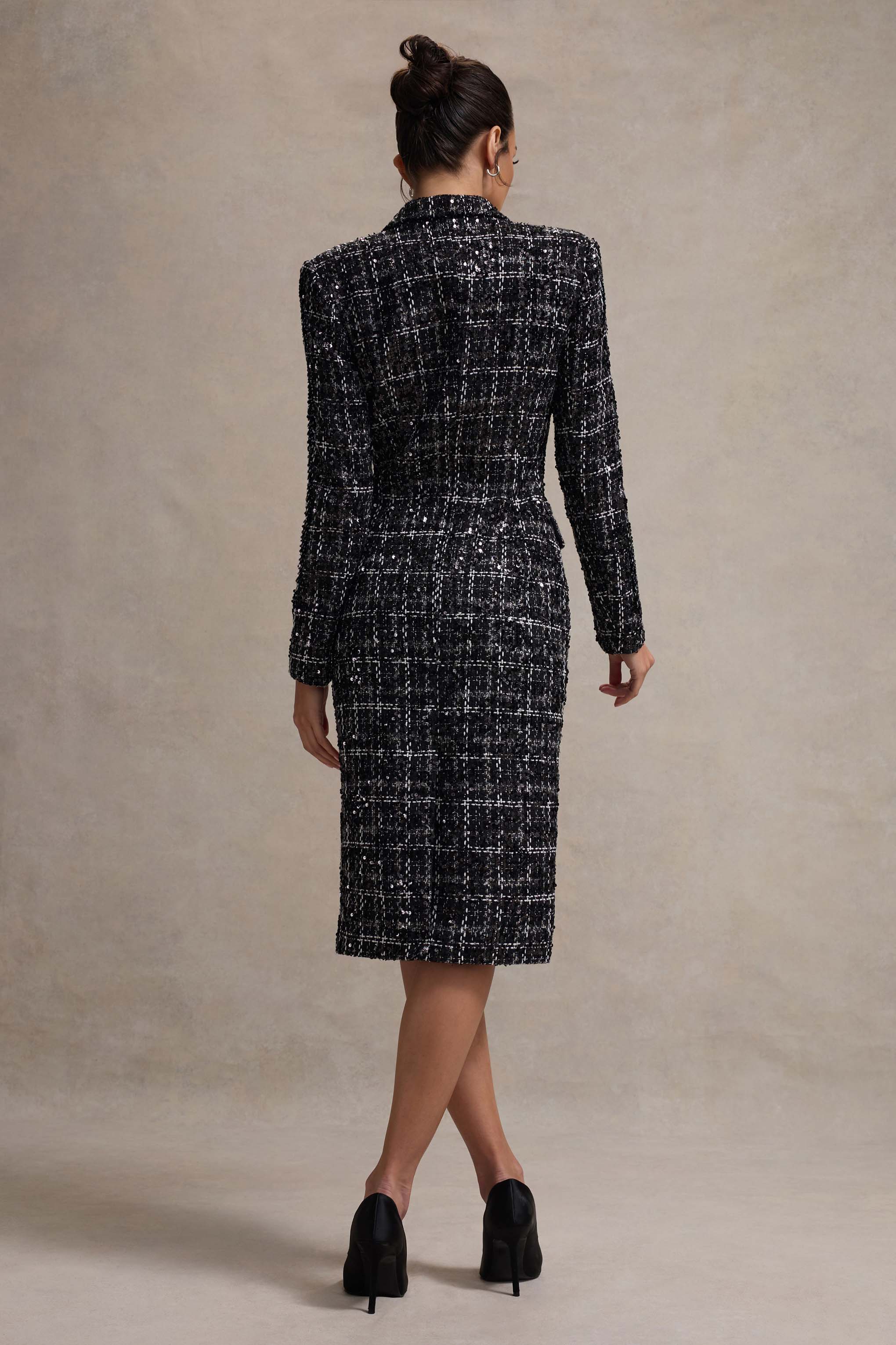 Black Boucle Tailored Blazer Midi Dress
