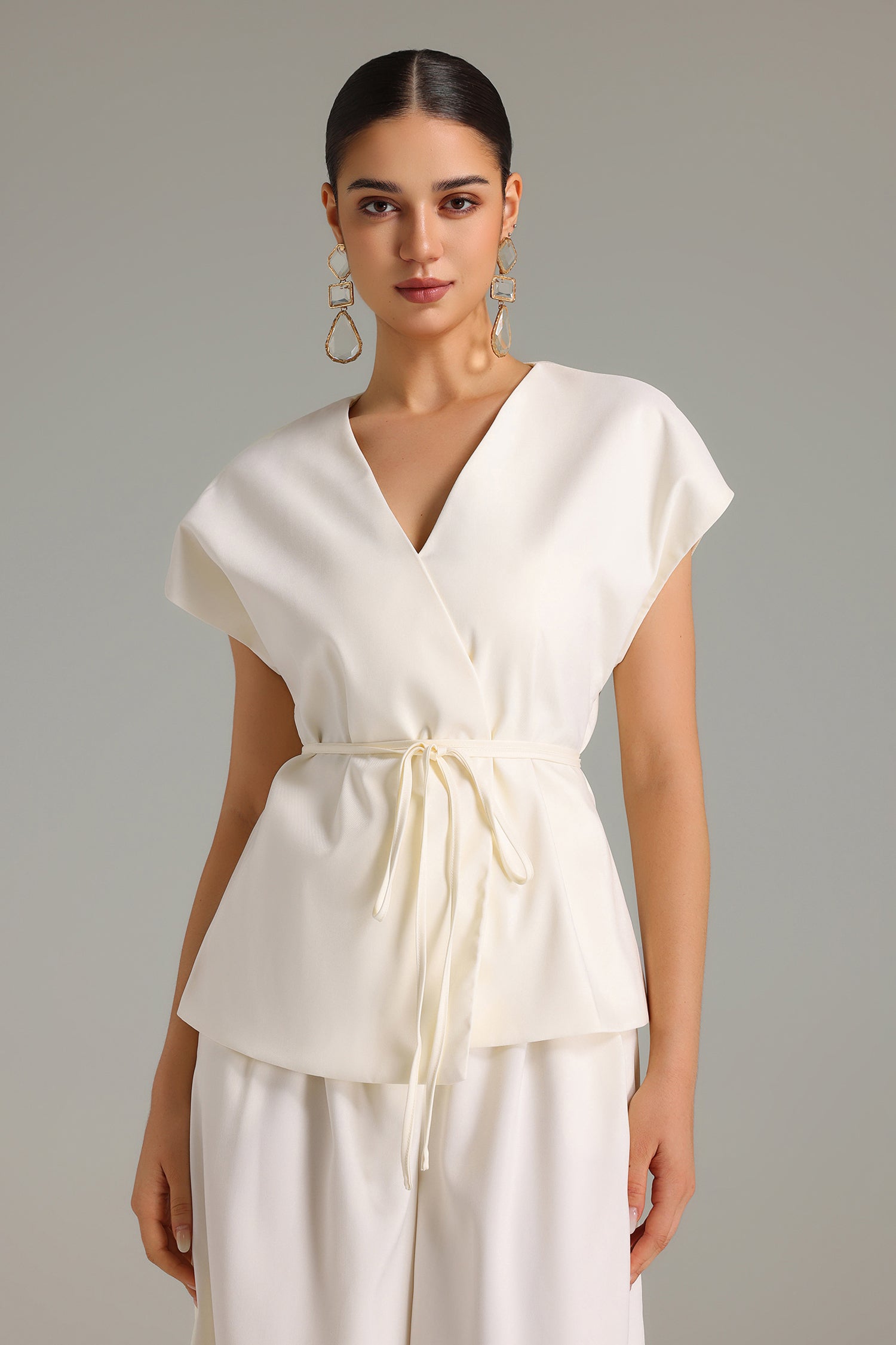 Ferean V-Neck Long Pants Set