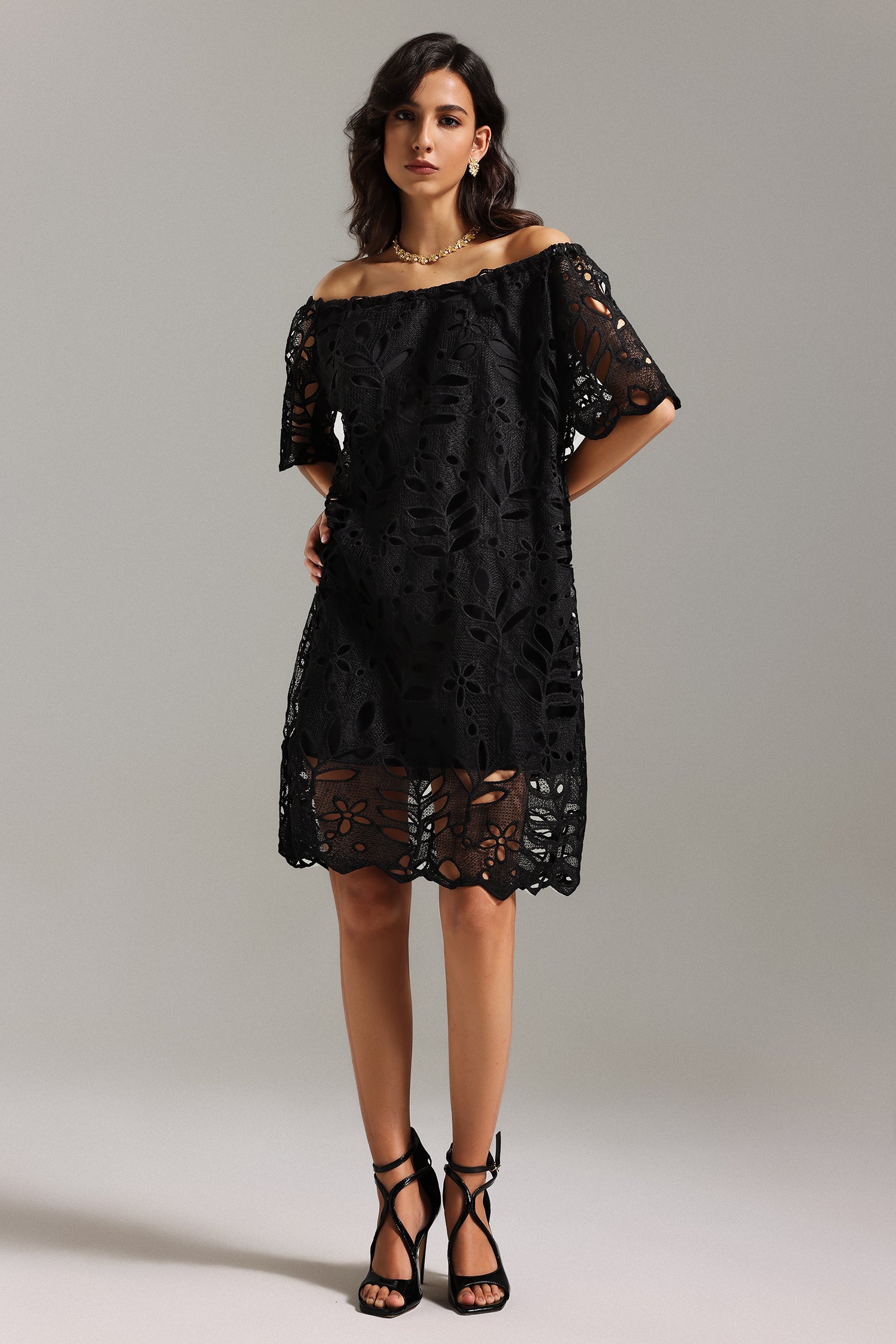 Fring Off Shoulder Lace Midi Dress