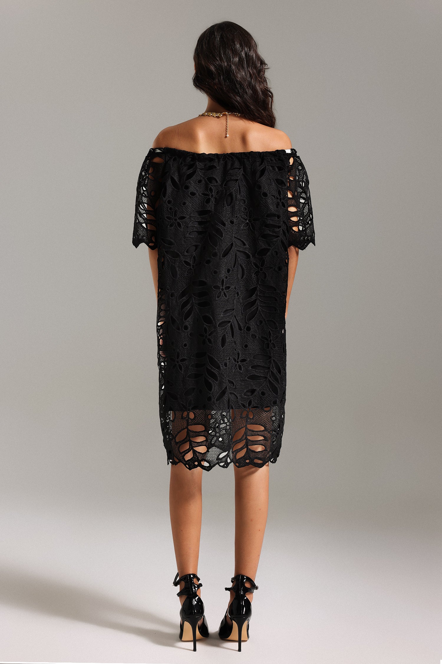 Fring Off Shoulder Lace Midi Dress