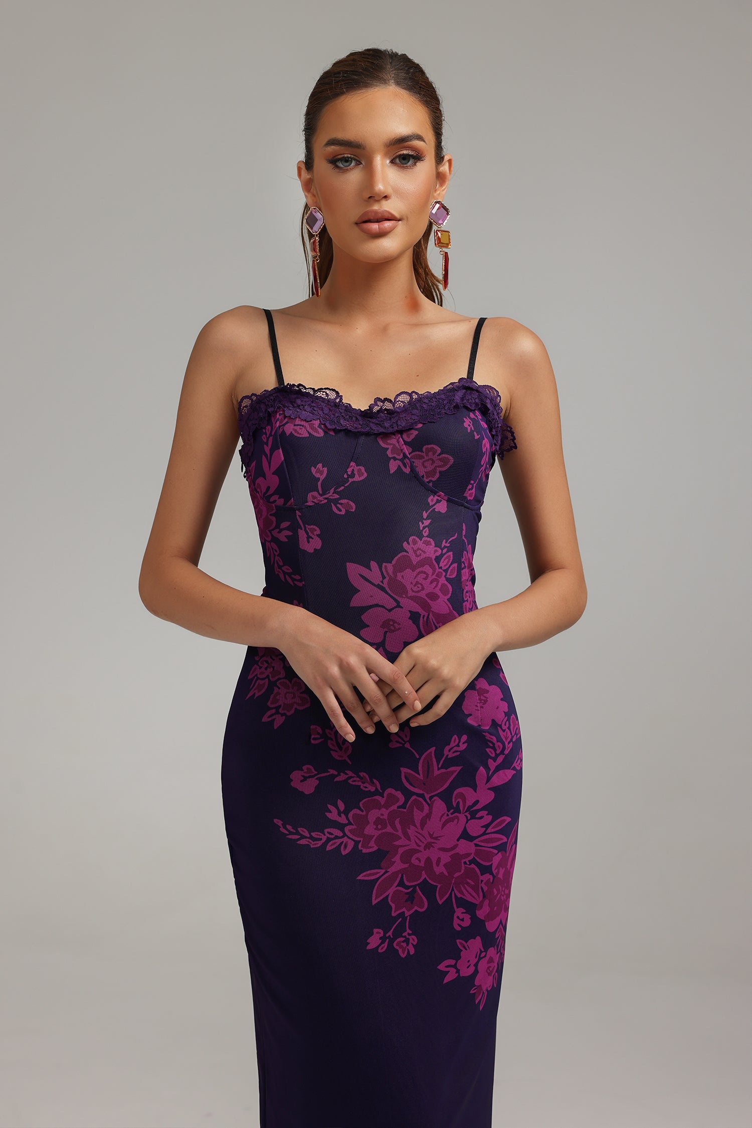 Hattie Halter Printed Mesh Dress