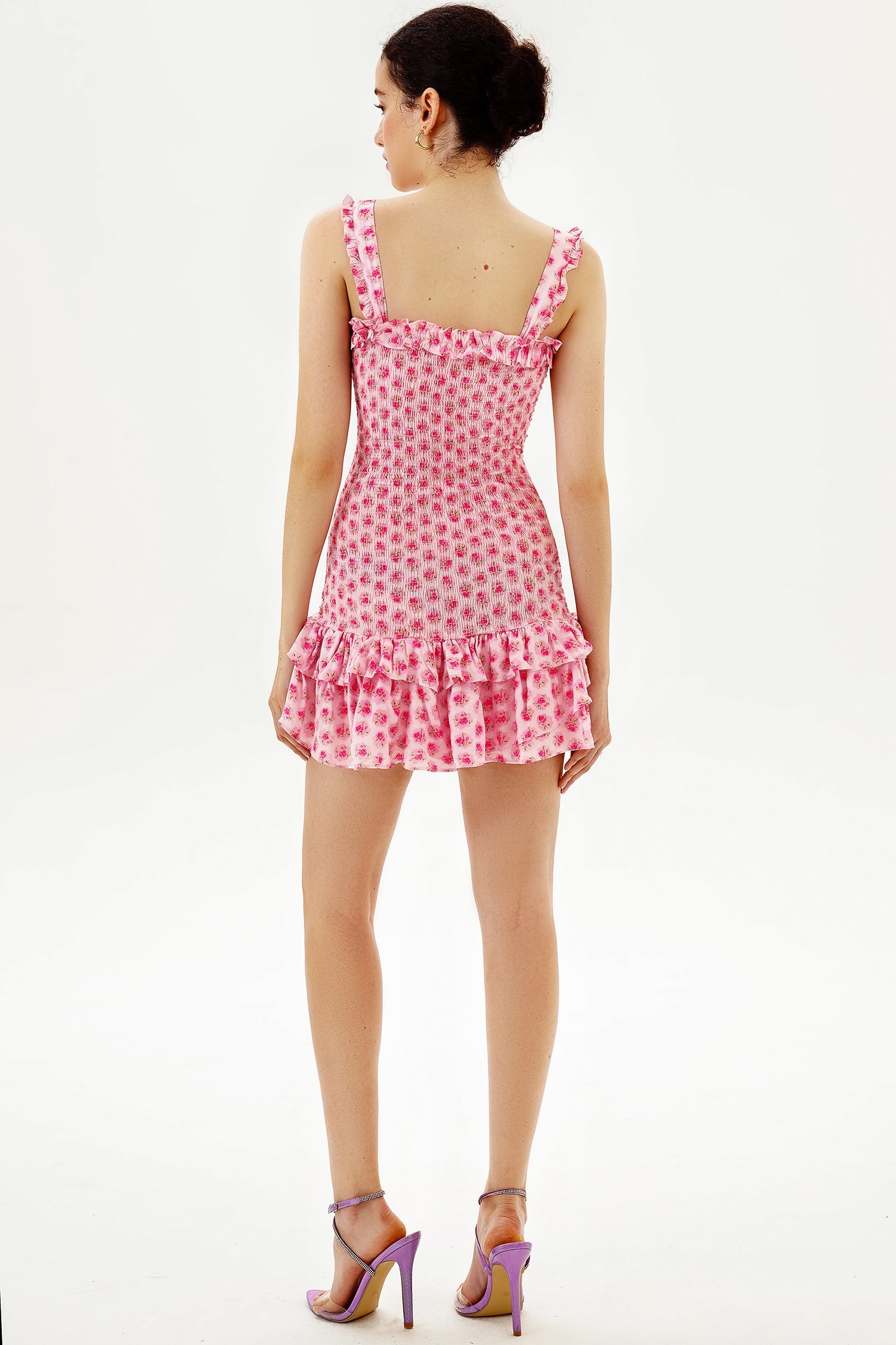 Floral Smocked Elastic Peplum Ruffle Hem Cami Mini Dress