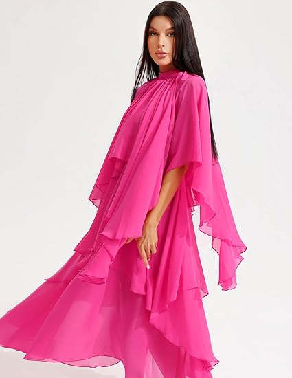 Stand Collar Ruffle Hem Maxi Dress