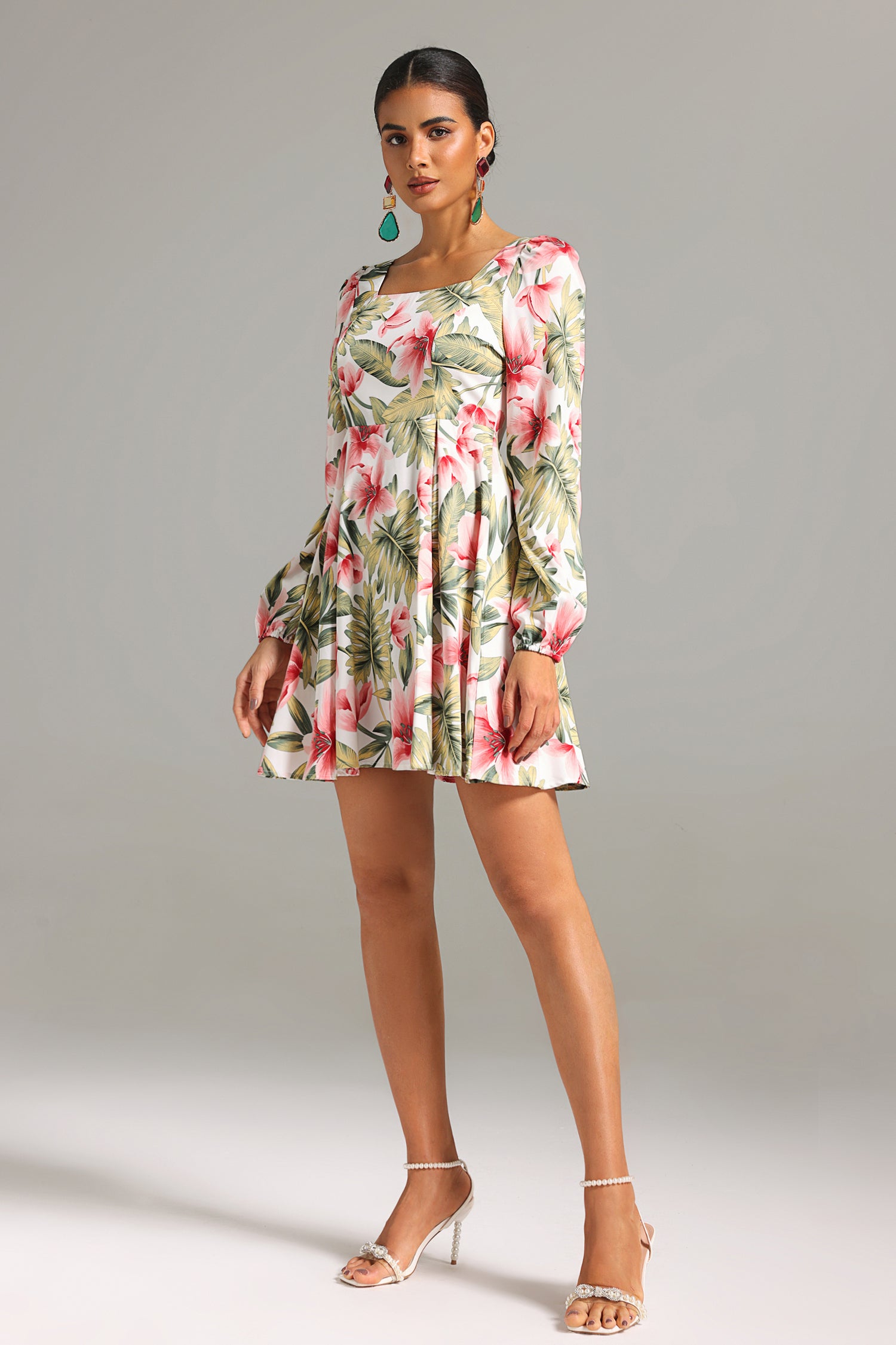 Jacey Square-cut Neck Floral Mini Dress