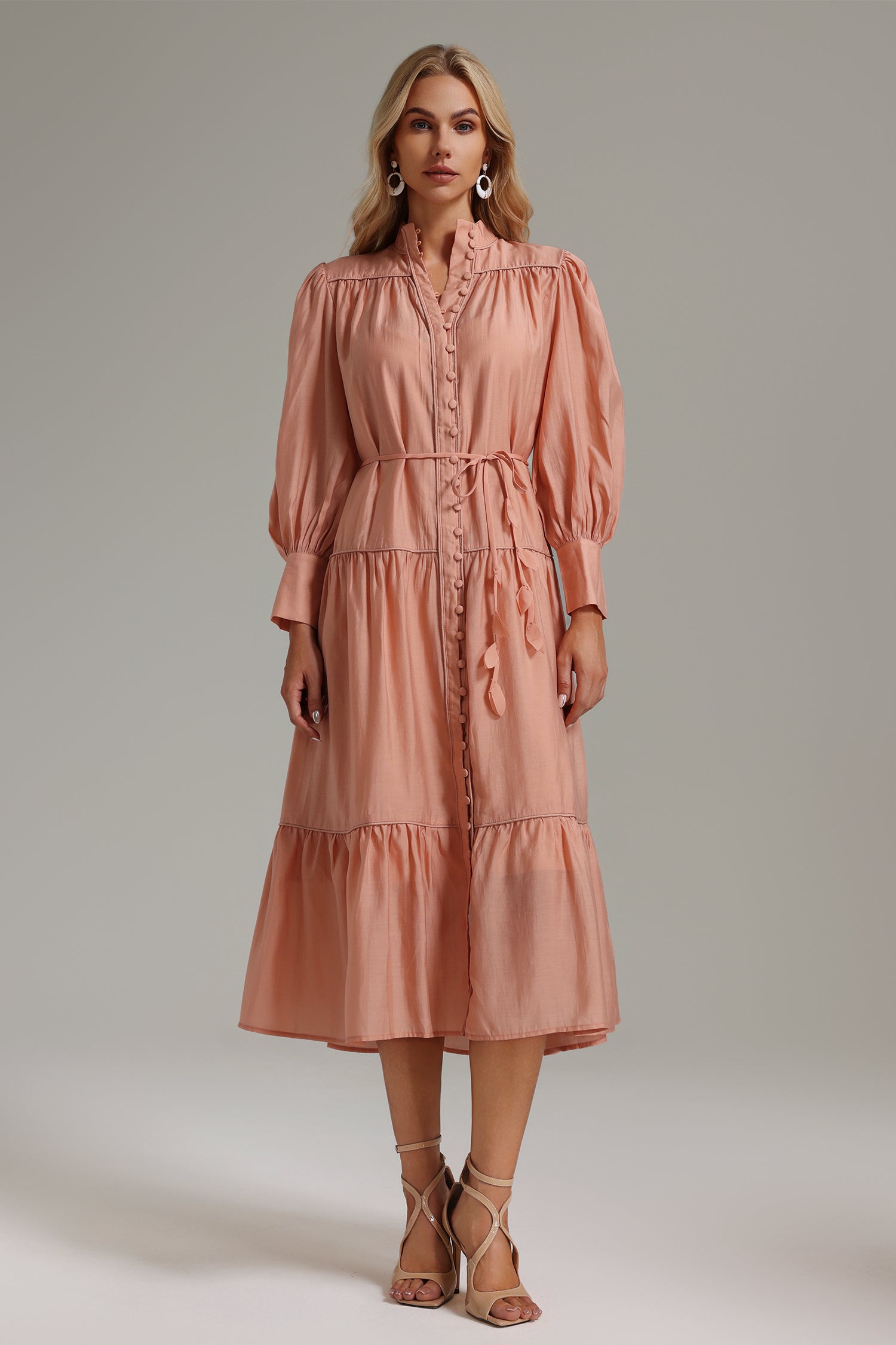 Janneth Button Placket Ruffle Dress