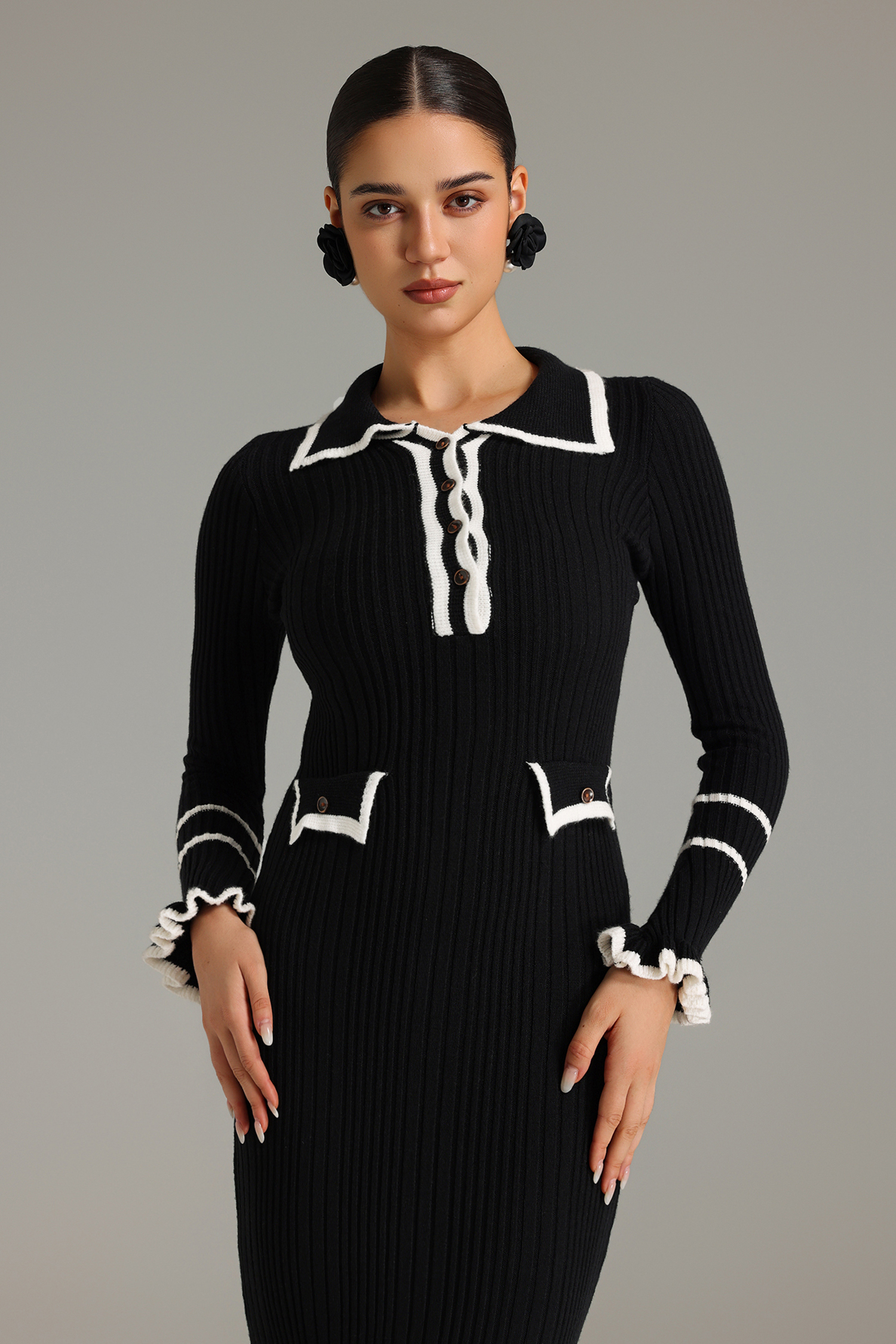 Josie Flounced Knitted Midi Dress