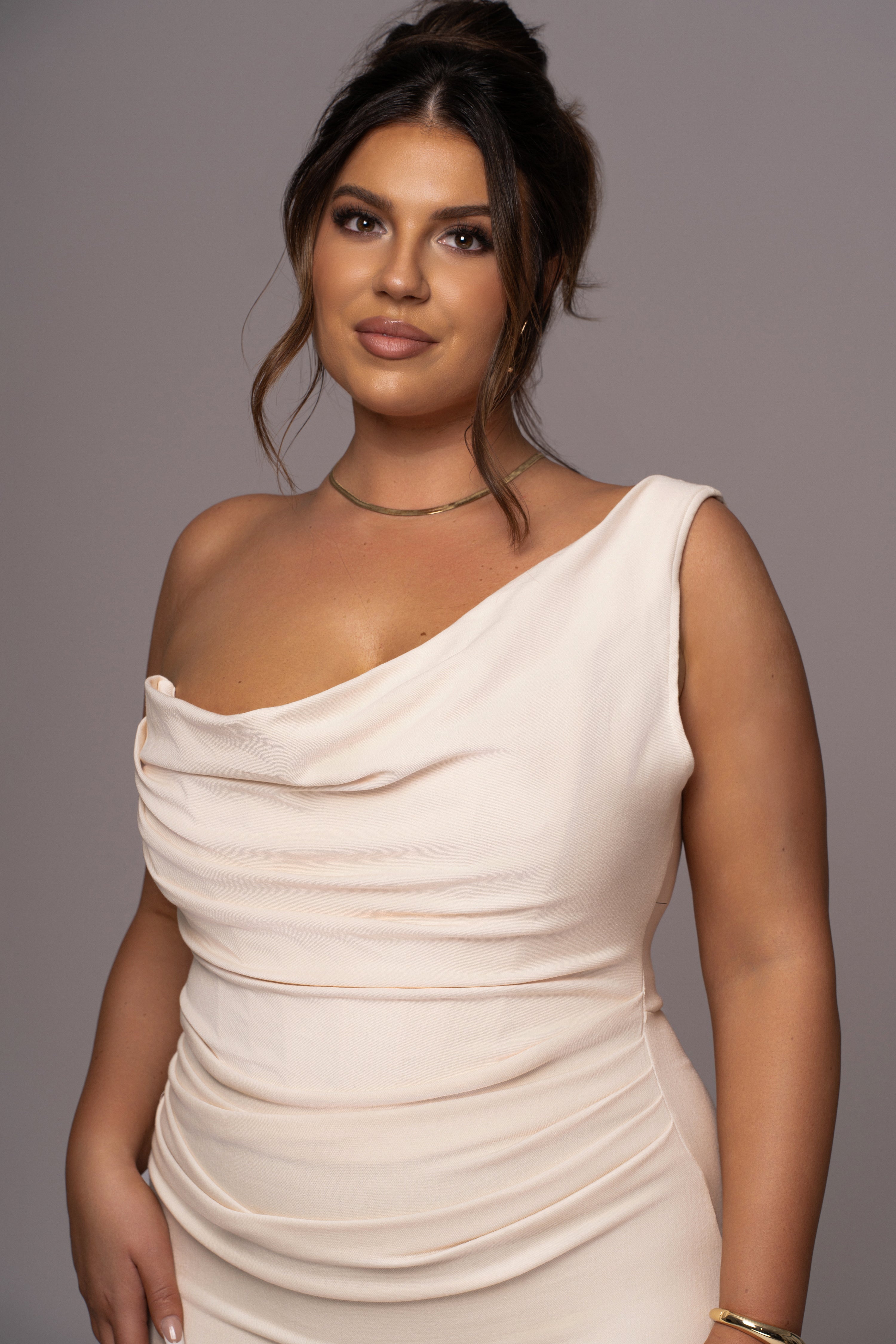 JLUXLABEL Buttercream Denim Krishna One Shoulder Maxi Dress - Buttercream