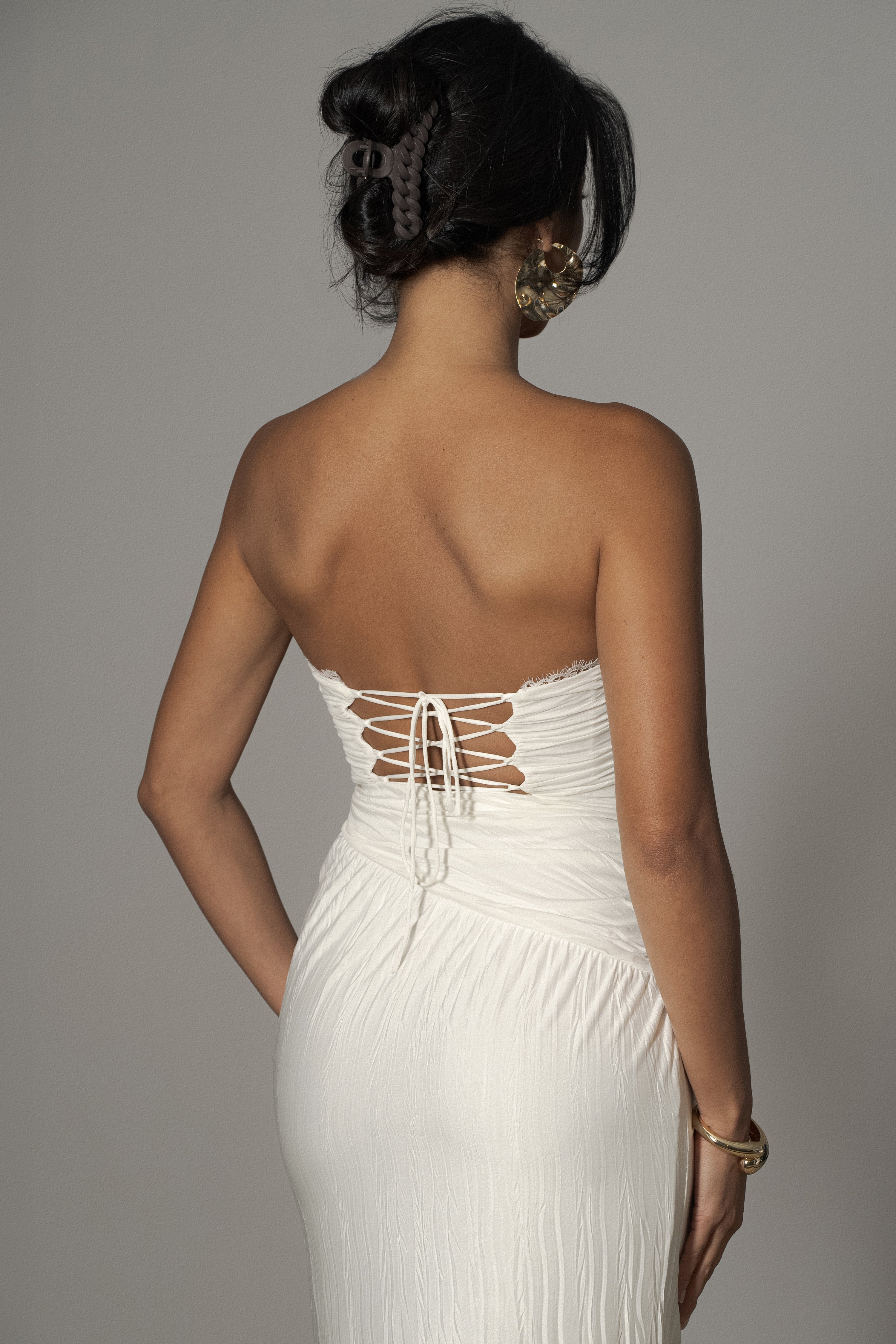 JLUXLABEL Buttercream Denim Krishna One Shoulder Maxi Dress - Buttercream