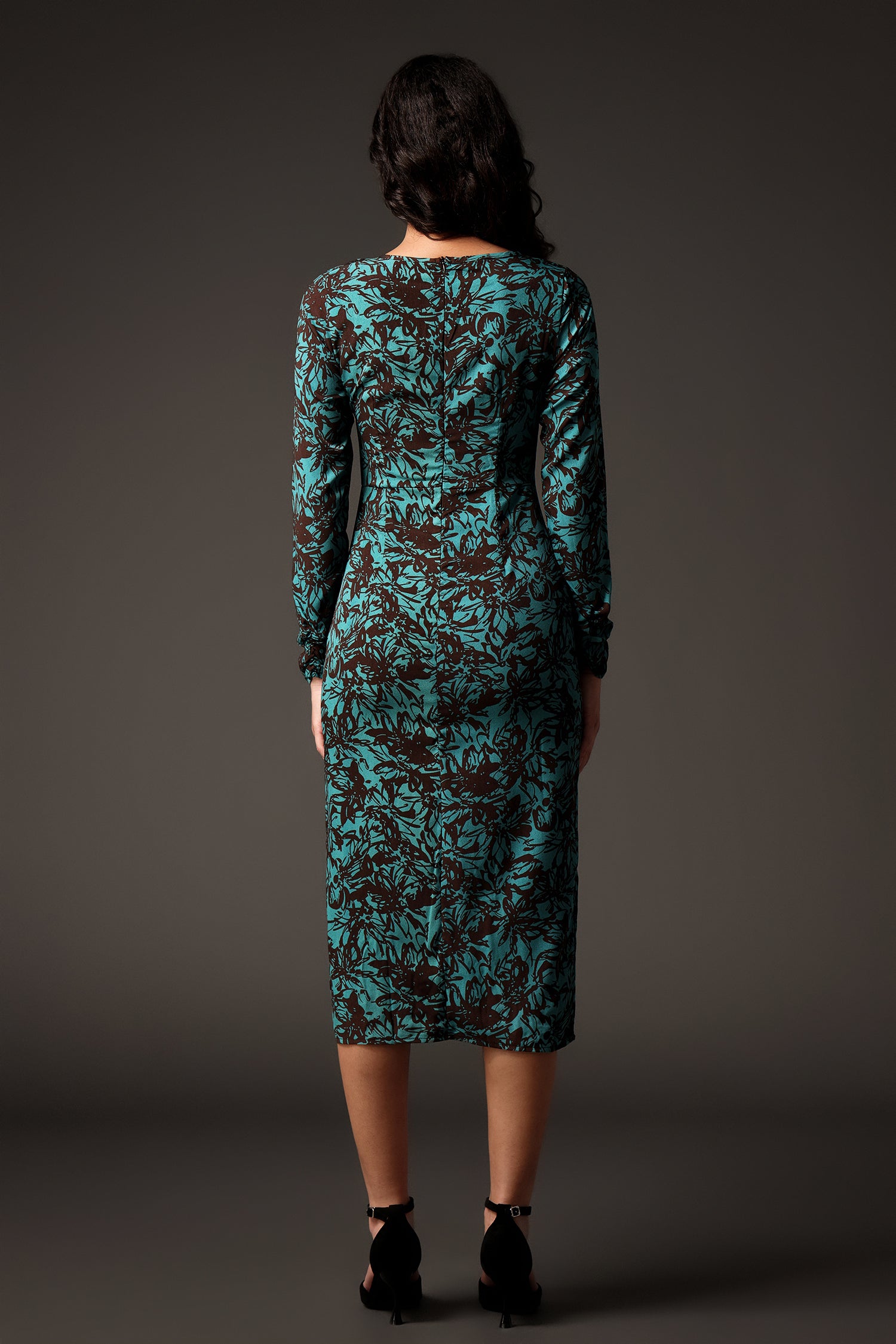 Raee Printing Long Sleeves Slit Maxi Dress