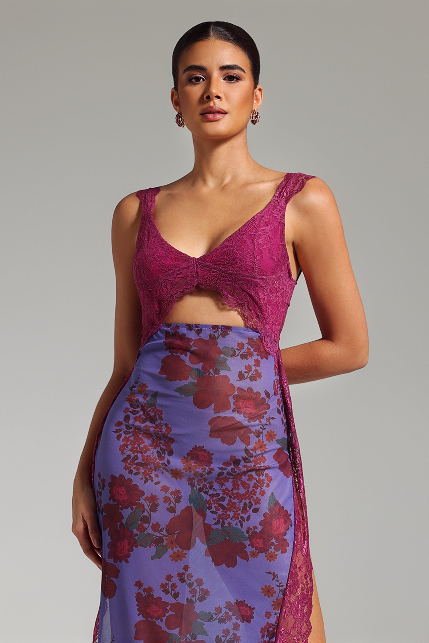 Toto Lace Printed Mesh Midi Dress