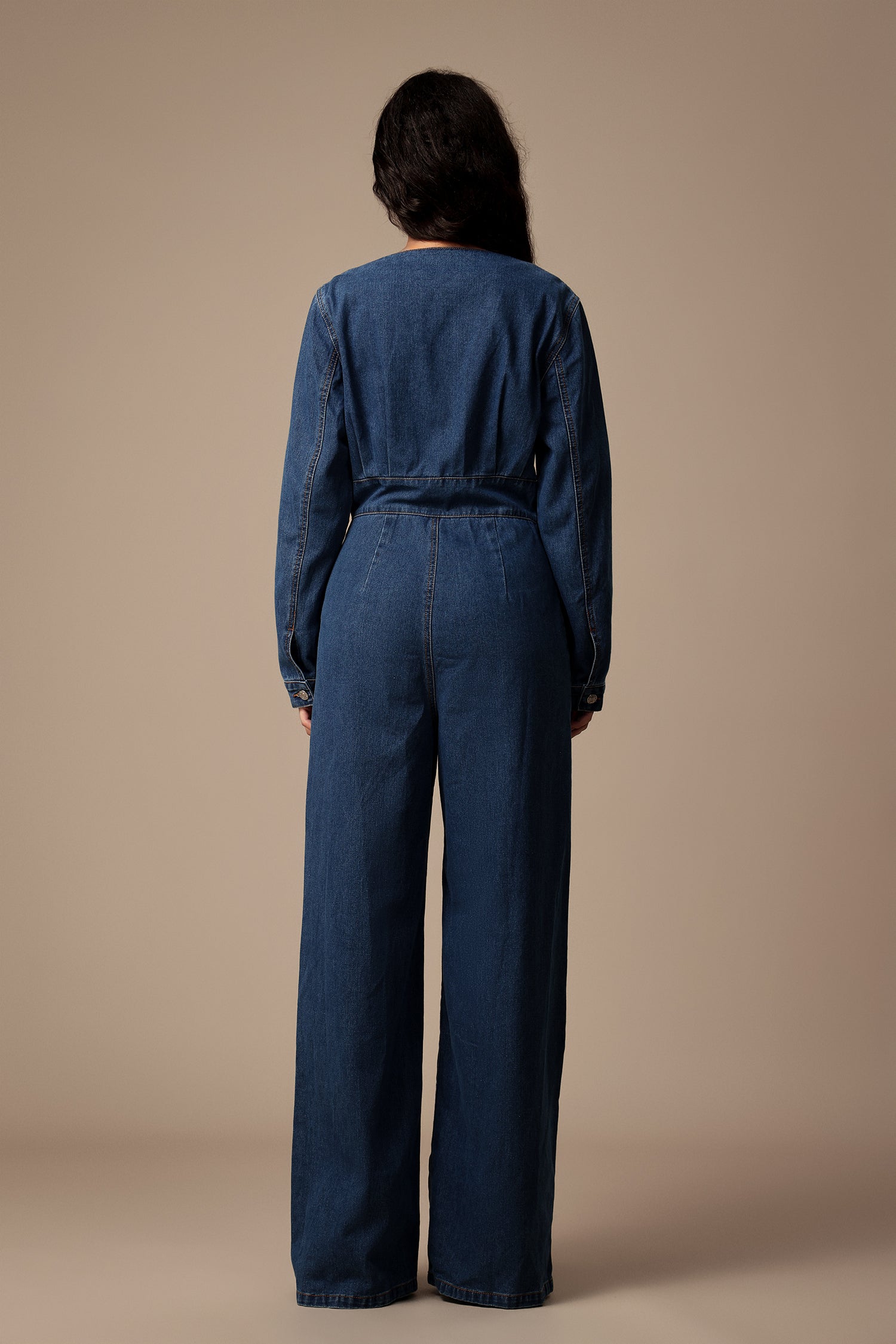 Zaysha Deep-V Long Sleeves Denim Jumpsuit