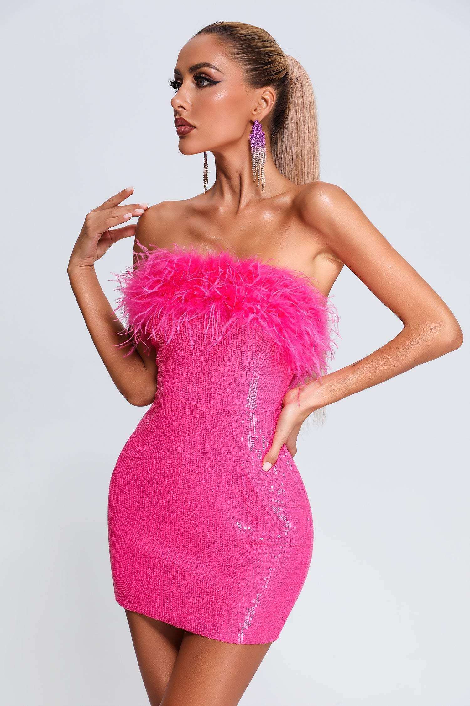 Roto Sequin Feather Mini Dress - Bellabarnett