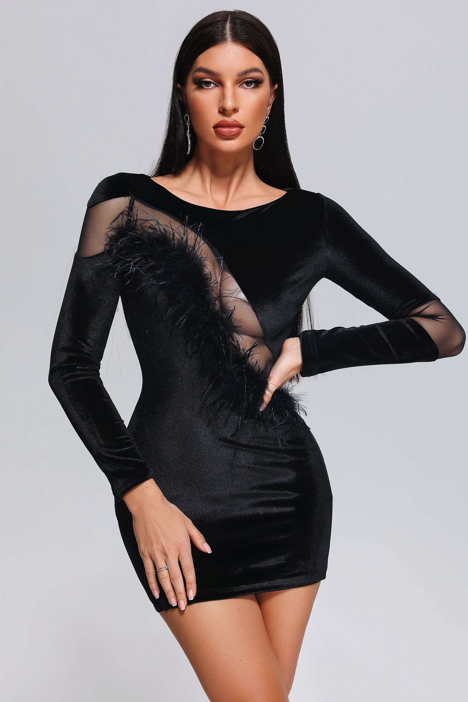 Doro Feather Velvet Mini Dress