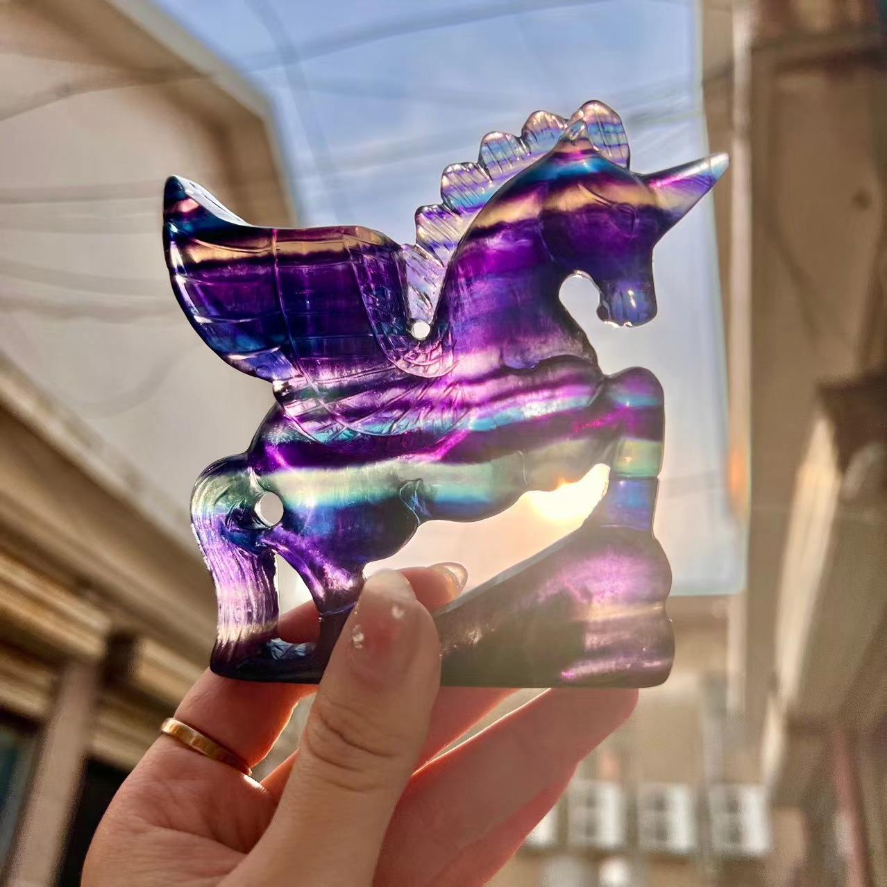 💕Handmade Natural Rainbow Fluorite Unicorn Carving Crafts