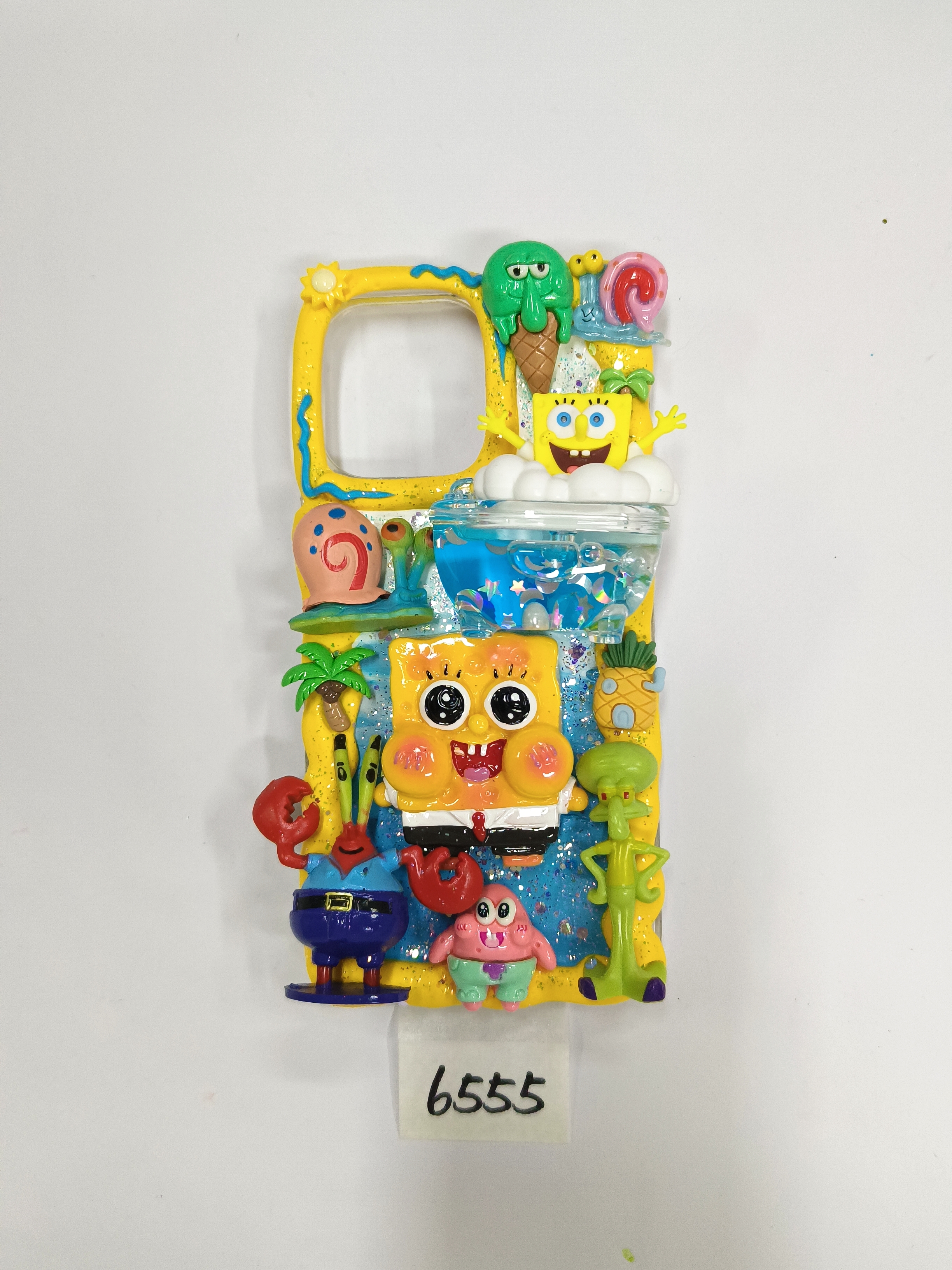 SpongeBob Sea Series Style Handmade DIY Phone Case Bob002, Pie Star, Burger, Ice cream, Fries, Mr. Krabs, Bathtub, and Soap with 3D's BOB.Personalized gift,Art Lovers Gift.