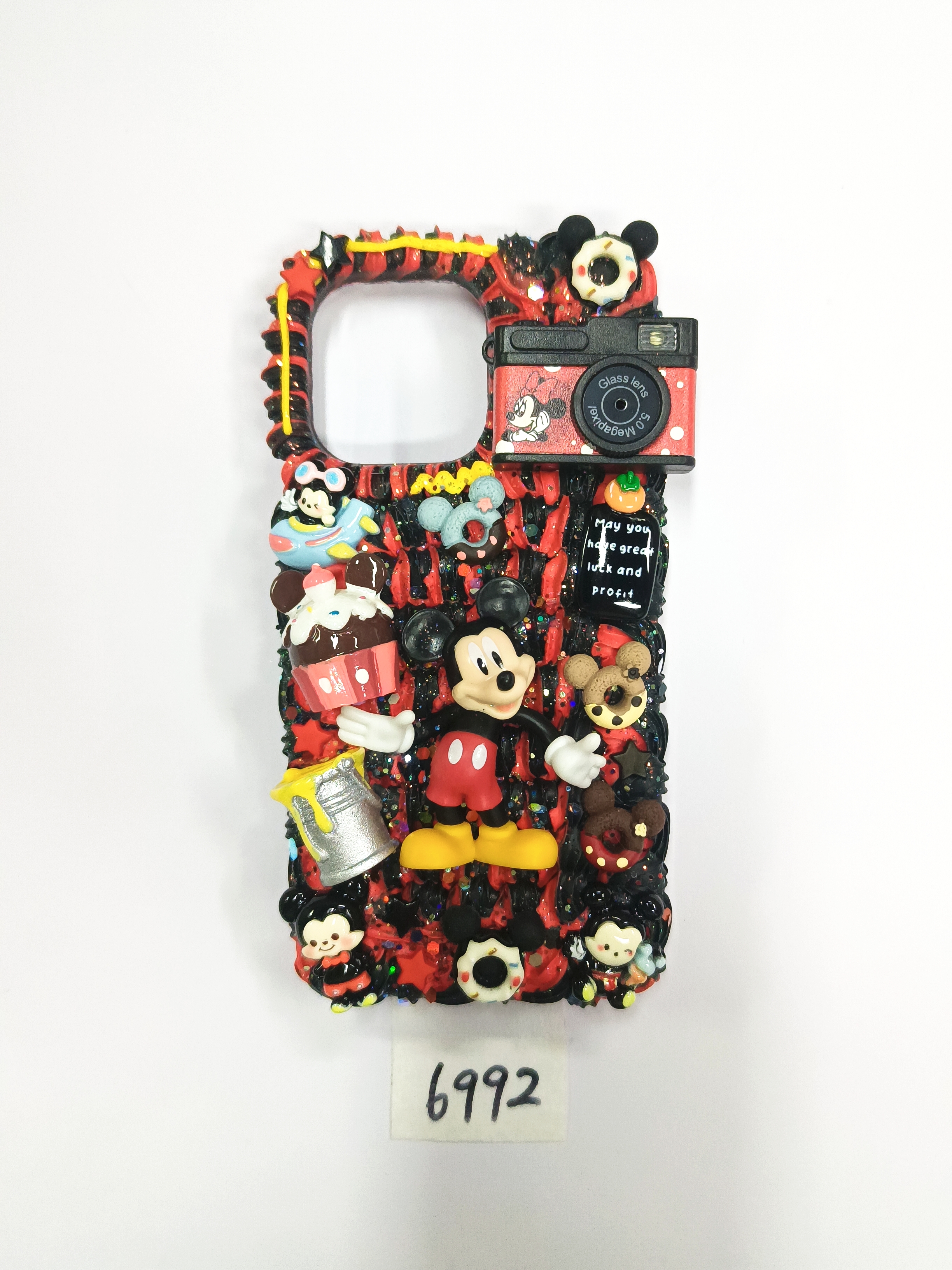 Camera Mickey Cream Glue Phone Case, Red Mickey, Mickey Mouse Decorative Accessories, the Camera Can Light Up and Make Sounds