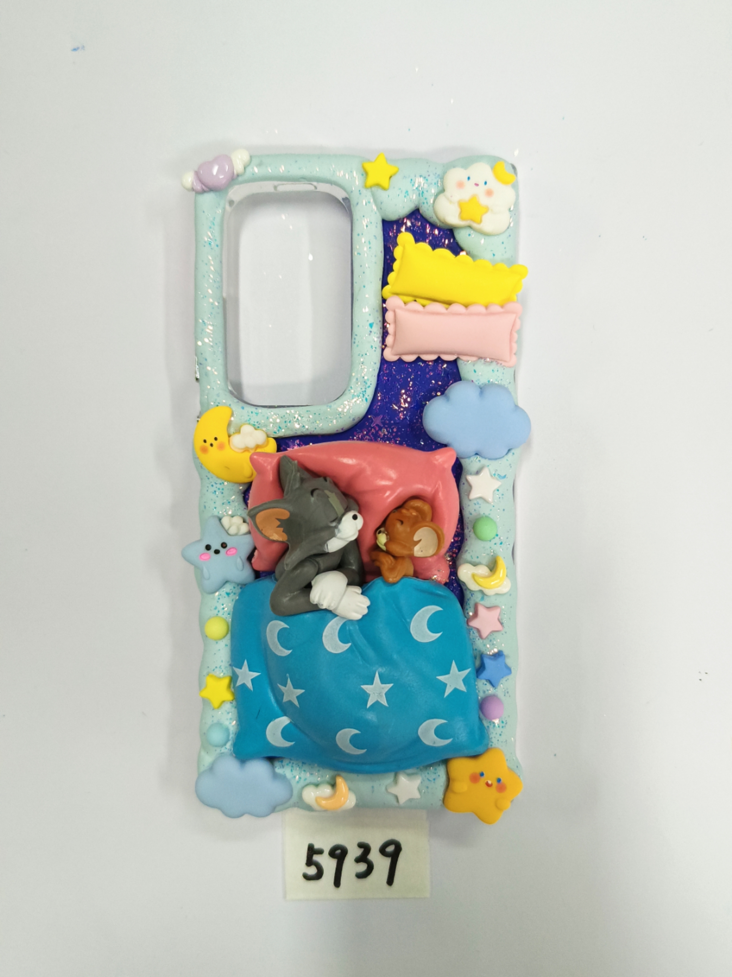 T&J001 - Tom and Jerry Handmade DIY Phone Case , with the 3D's Tom and Jerry , Pillows, Sheets, Stars, Moon, Blue starry background,  case for the iphone, samsung, moto