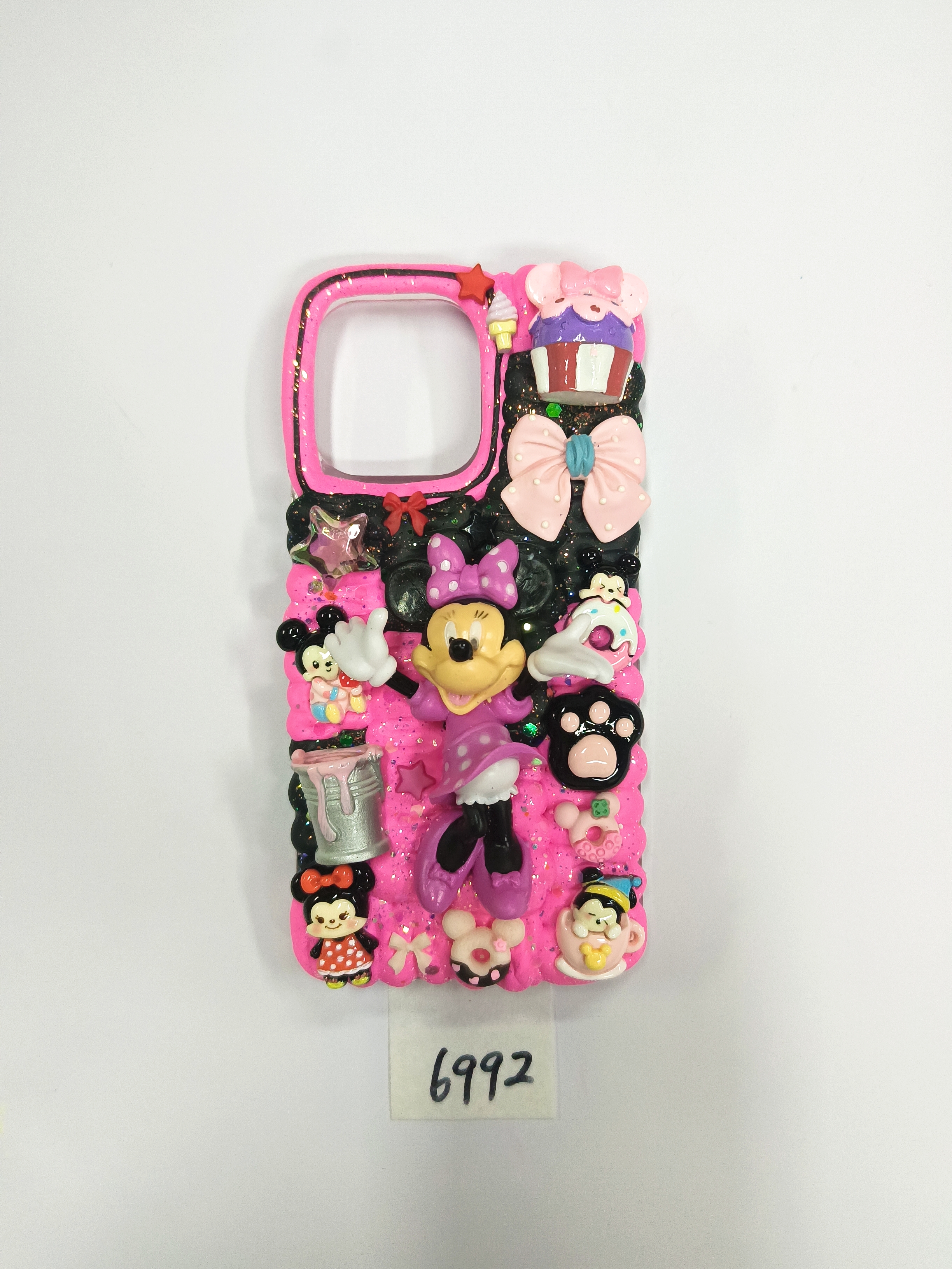 Minnie001-  Minnie Mouse Disney, Handmade DIY Phone Case ,With 3D charms of Pink Painting Bucket, delicious Cake, kitten PAWS, Donuts, Bows, Stars, case for the iphone, samsung, moto