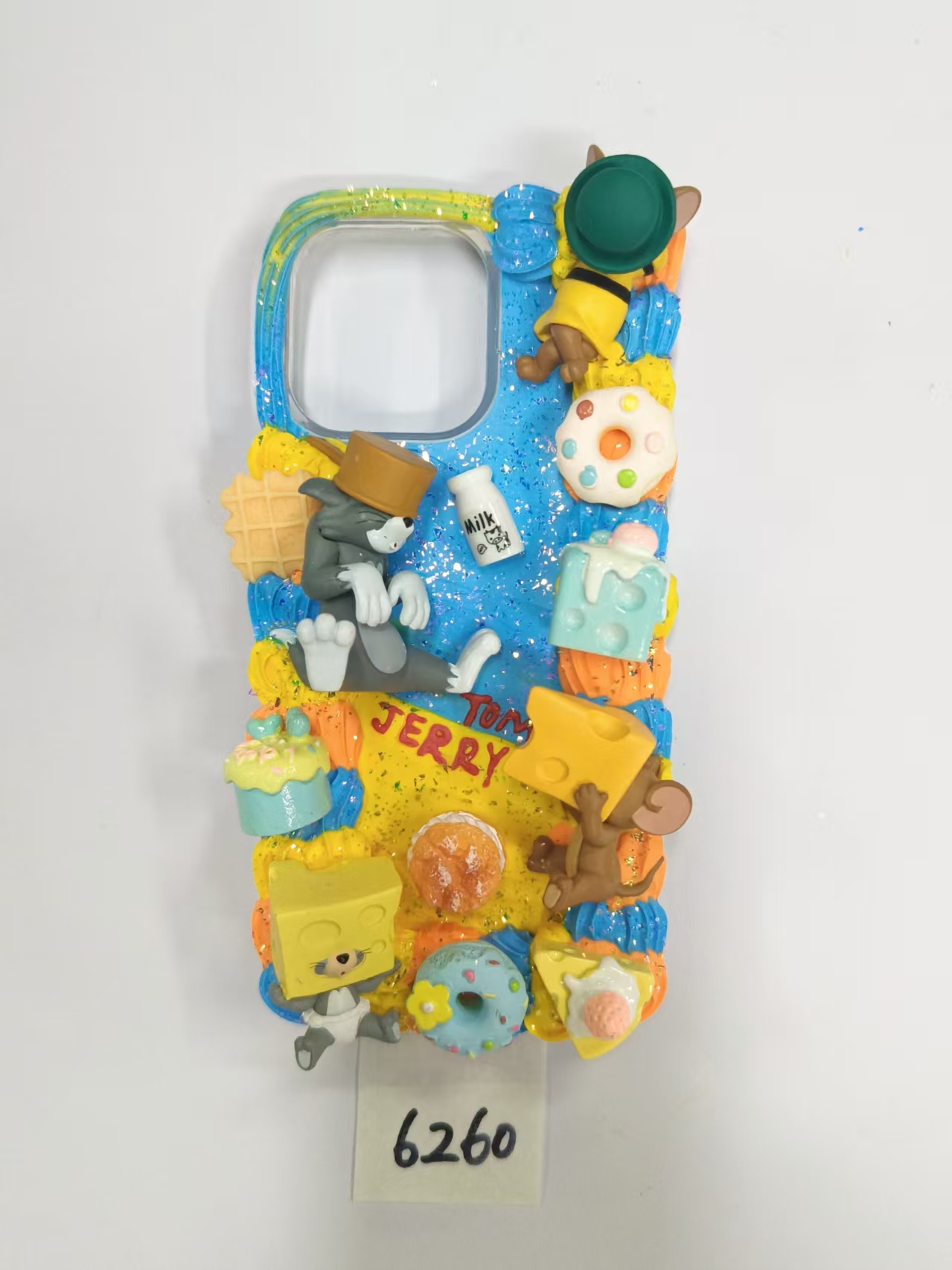 Tom and Jerry Cream Glue Phone Case, Blue and Yellow Cream Glue, DIY Phone Case Gift, Souvenir, Artistic Gift
