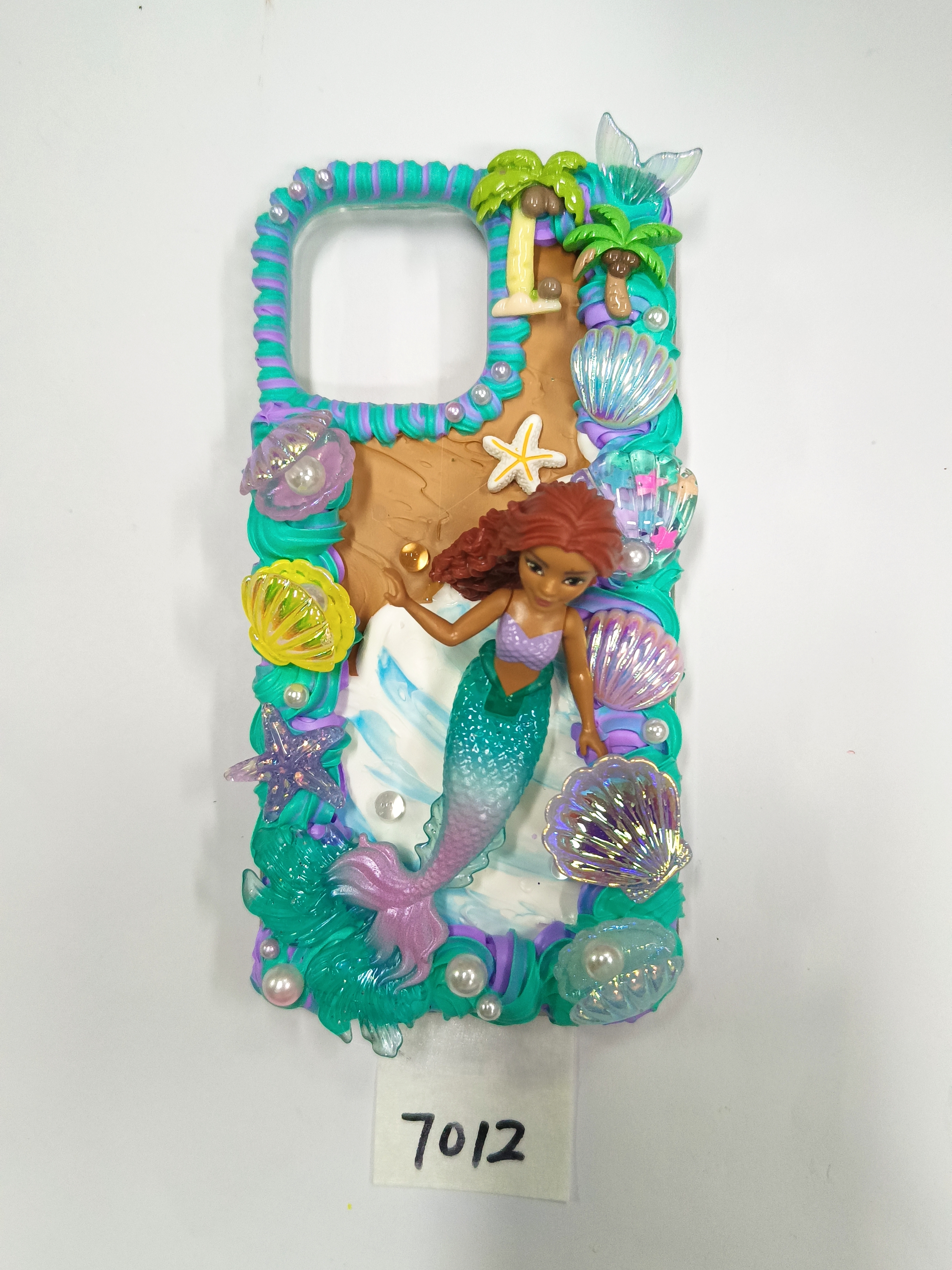 Live-action Princess Ariel Cream Glue Phone Case, Handmade, Art Gift, Ocean Style