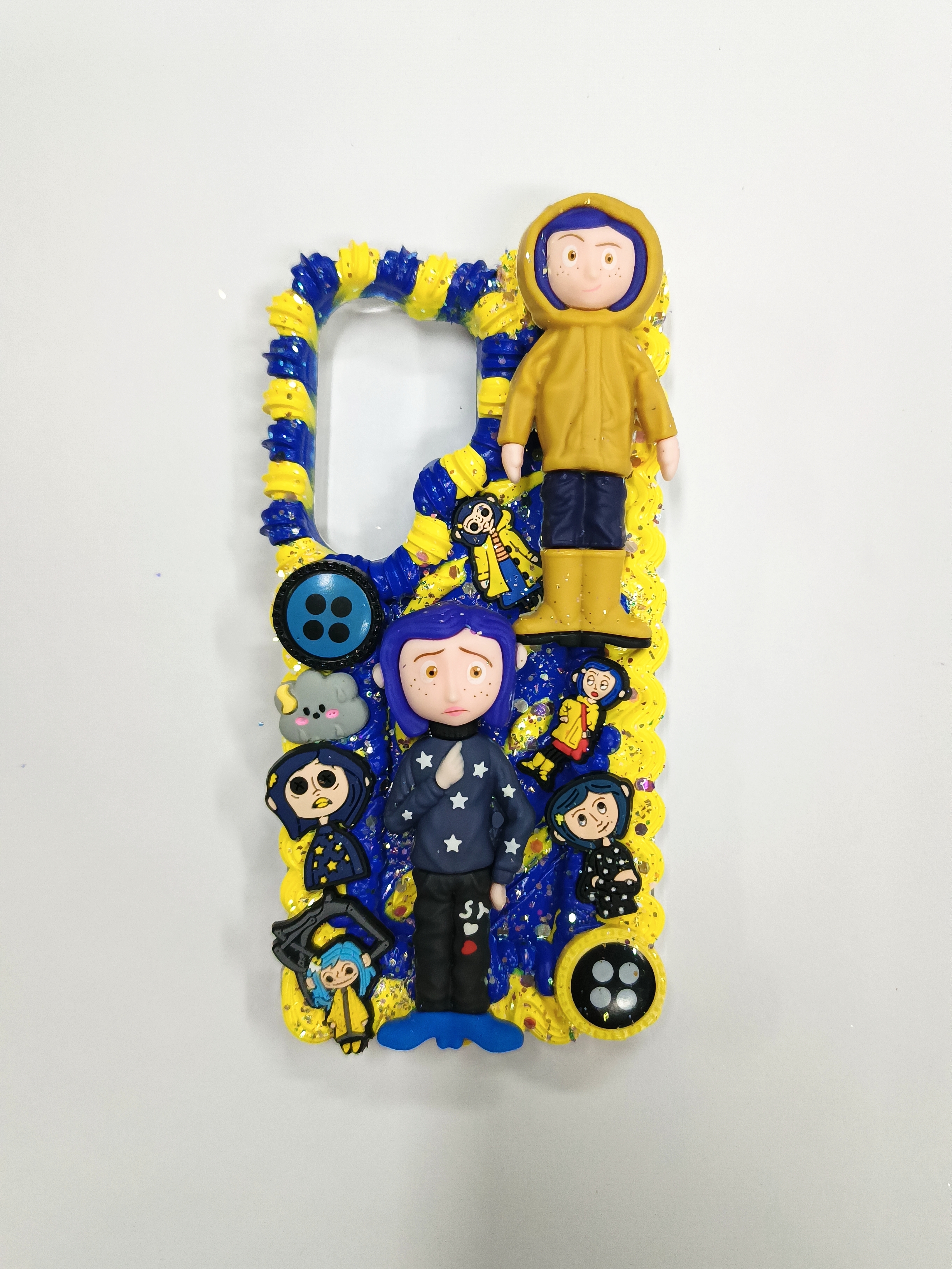 Caroline02- cream glue phone case, yellow and blue mixed, DIY phone case gift, art collection, unique phone case