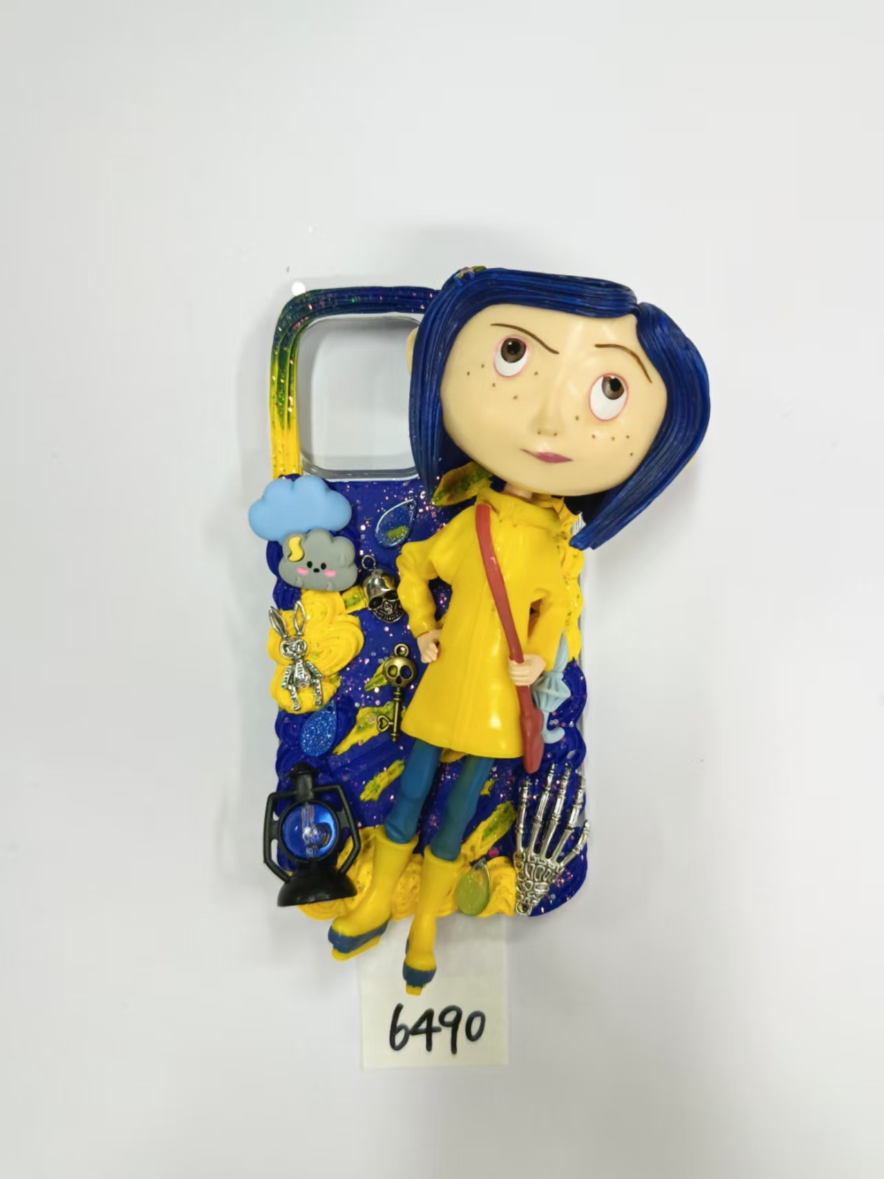 Caroline cream glue phone case, yellow and blue mixed, DIY phone case gift, art collection, unique phone case