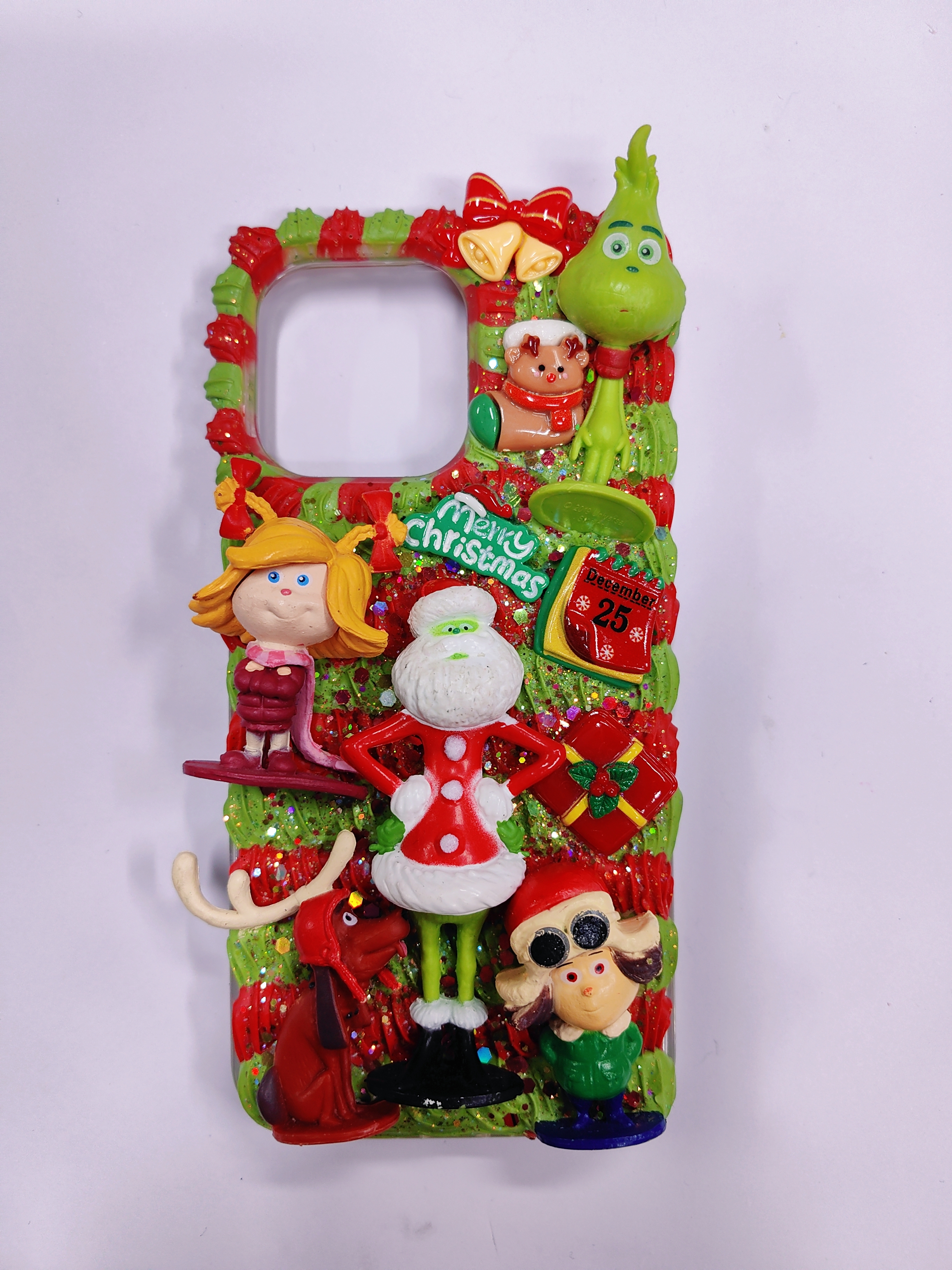 Grinch001 Christmas Grinch - themed cream glue phone case🎄 Full of cute elements