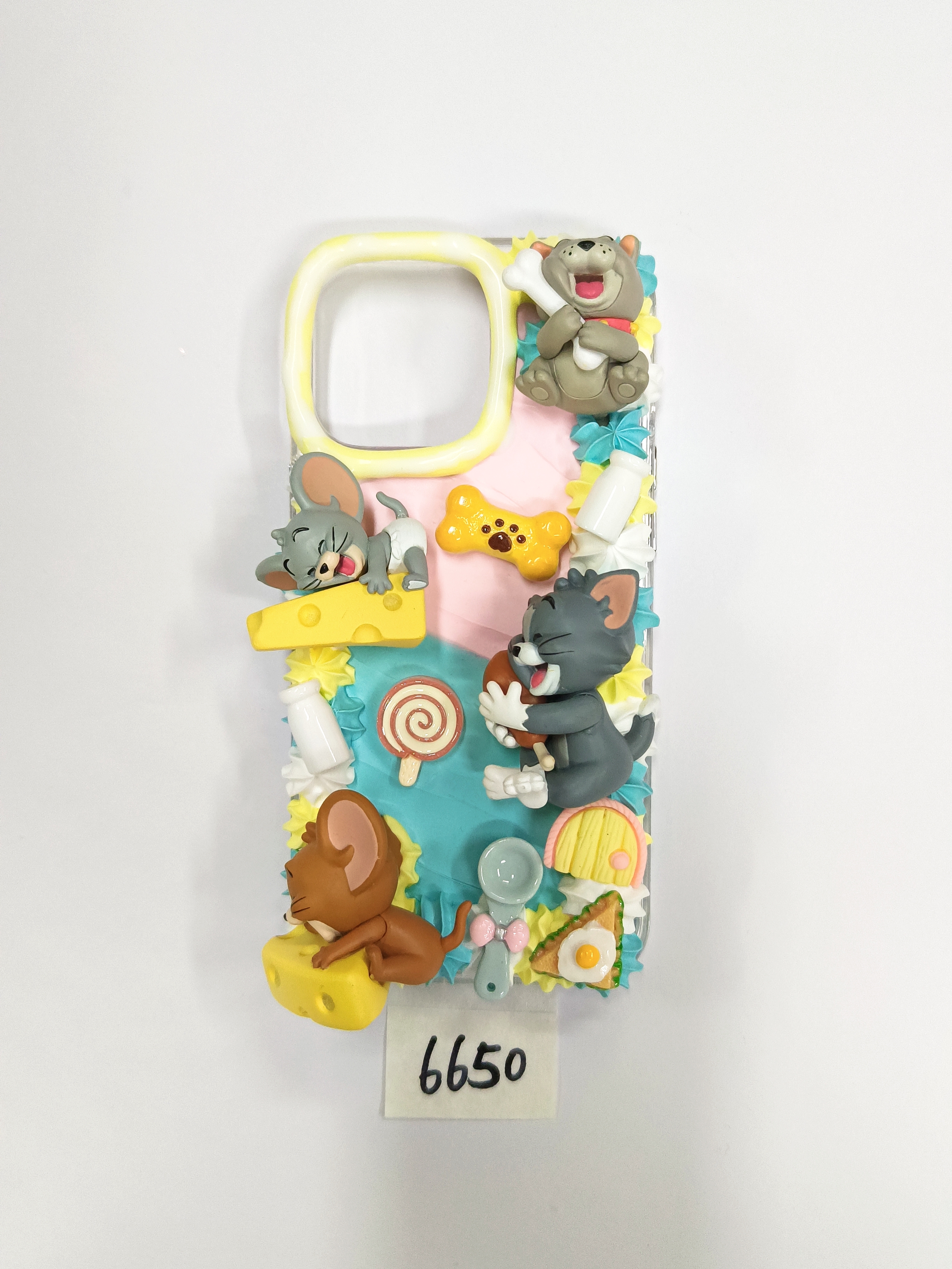 Tom and Jerry Cream Glue Phone Case, Blue and Yellow Cream Glue, DIY Phone Case Gift, Souvenir, Artistic Gift